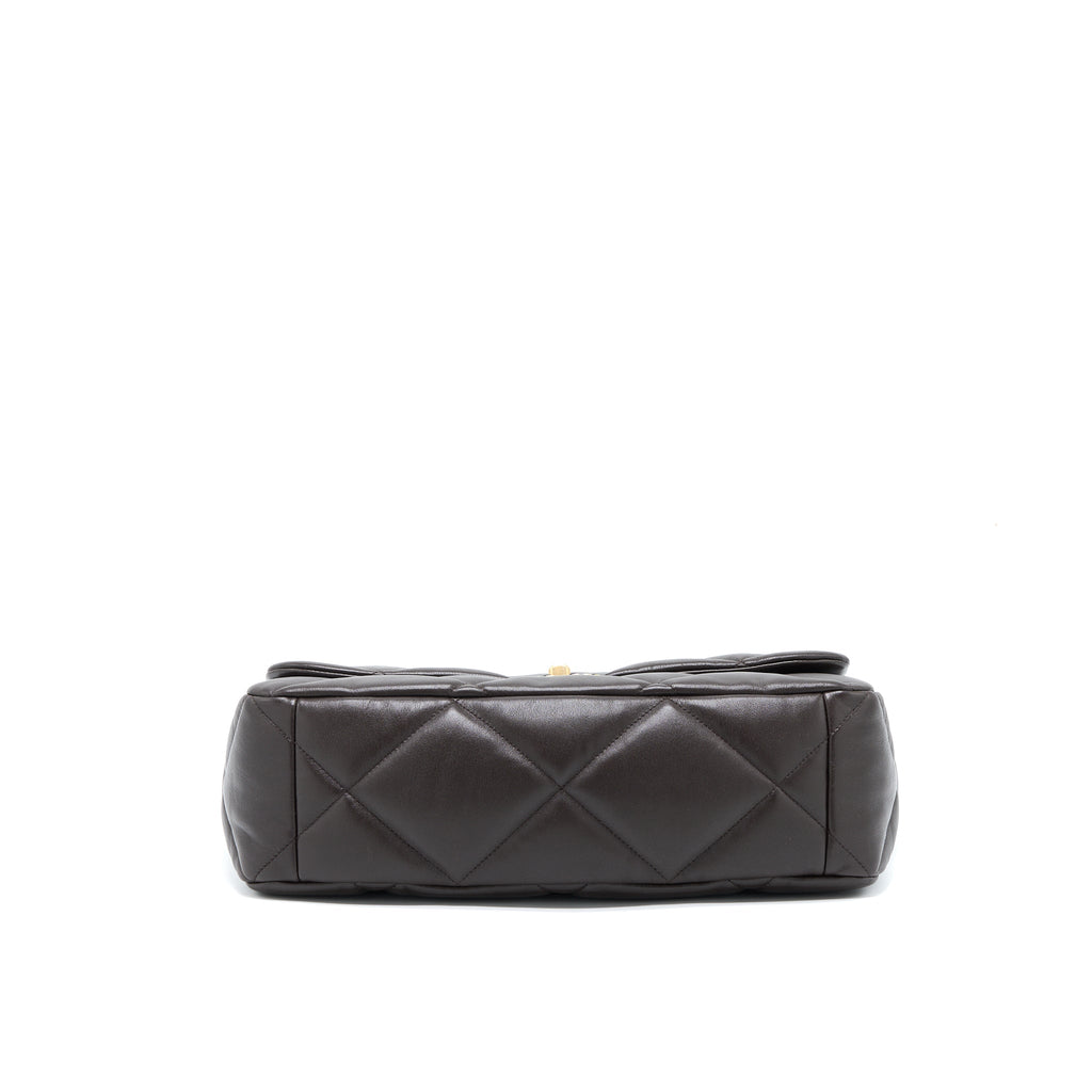 CHANEL 21A MAXI 19 FLAP BAG LAMBSKIN DARK BROWN MULTICOLOUR HARDWARE (MICROCHIP)