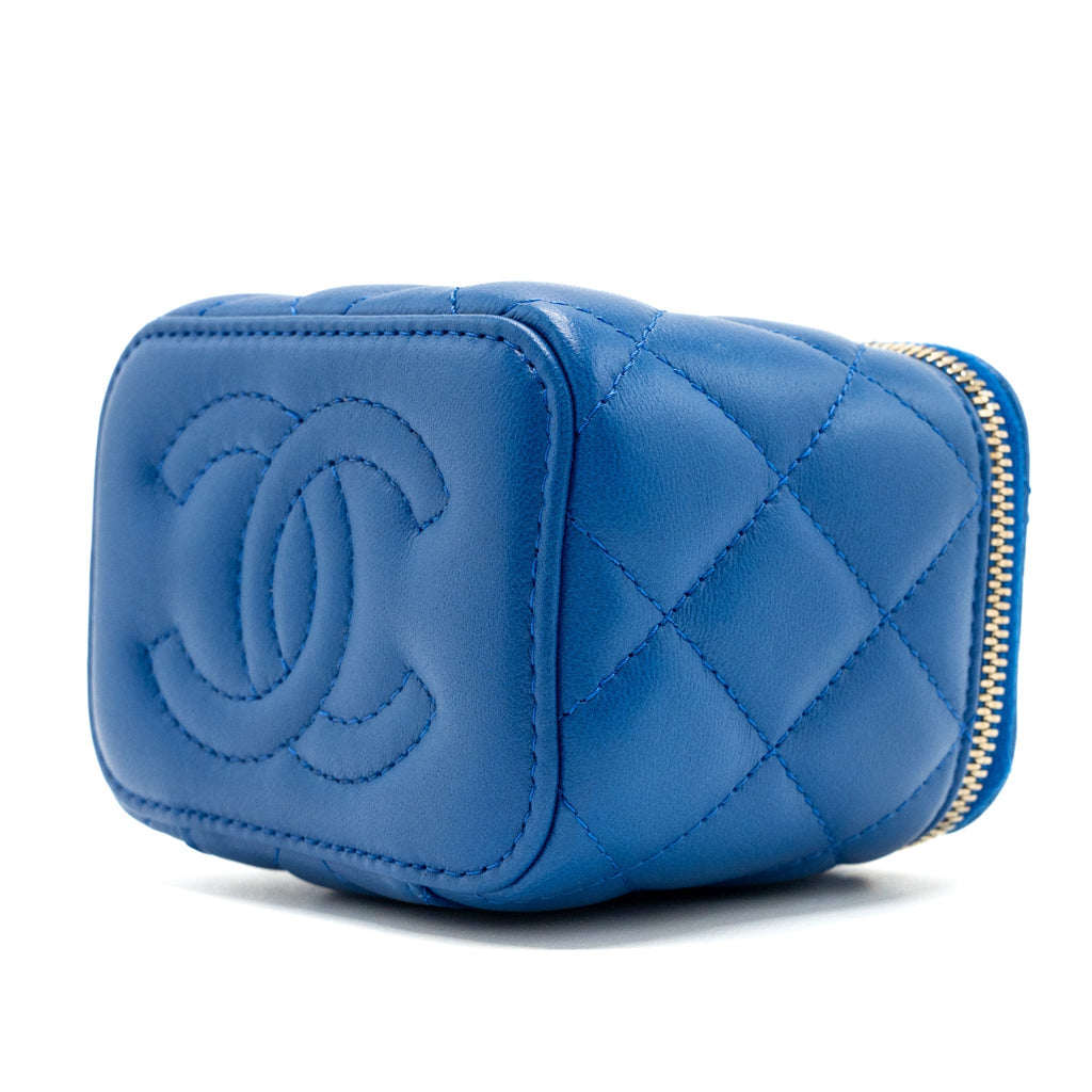 CHANEL PEARL CRUSH MINI VANITY LAMBSKIN BLUE GHW(MICROCHIP)