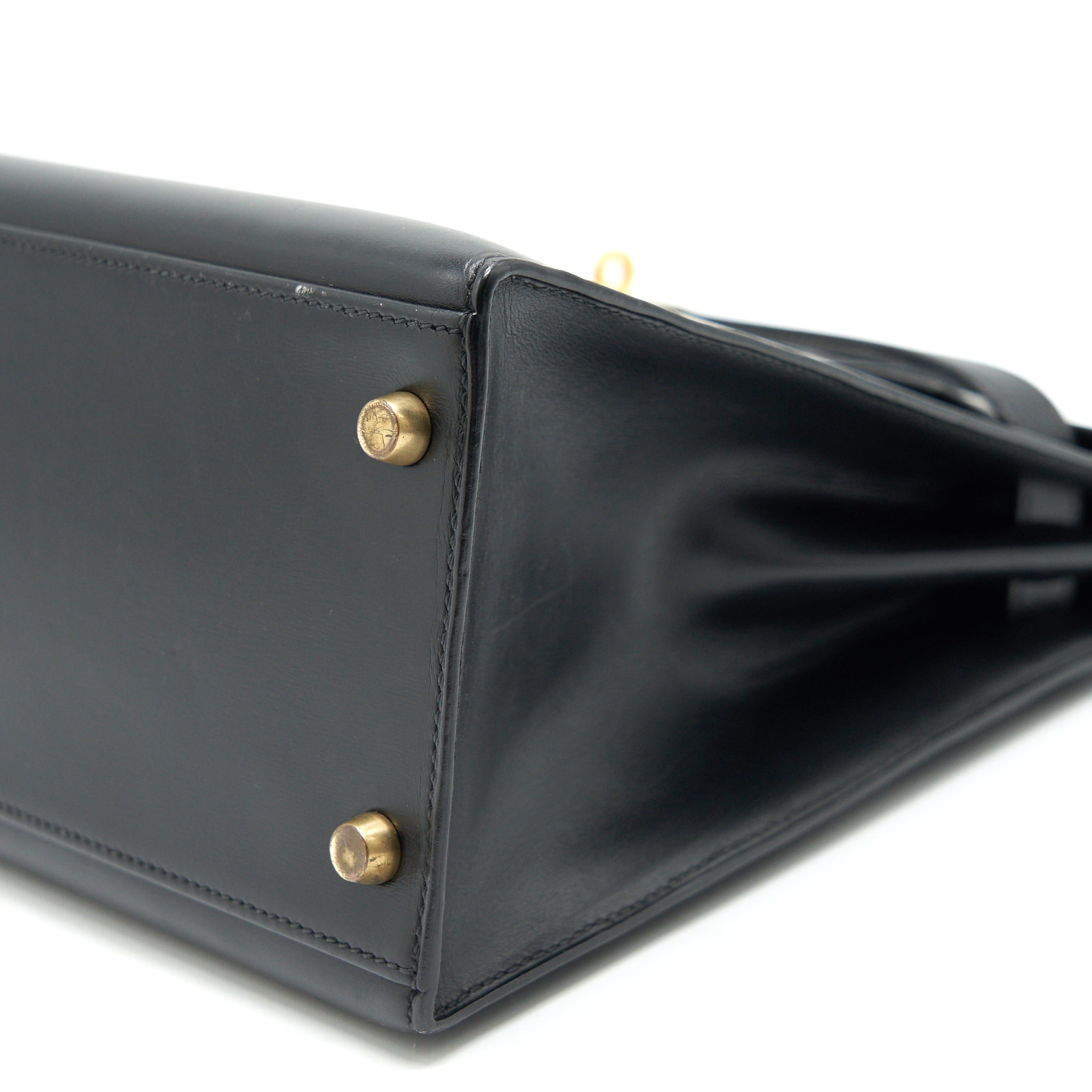 HERMES VINTAGE KELLY 32 BOX LEATHER BLACK GHW (STRAP MISSING)