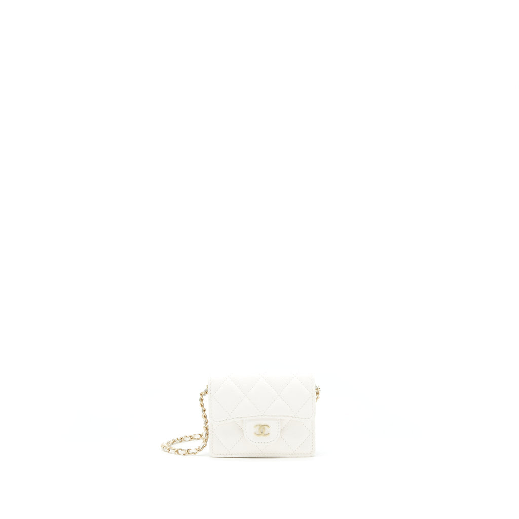 CHANEL 21B CARD HOLDER ON CHAIN CAVIAR WHITE LGHW