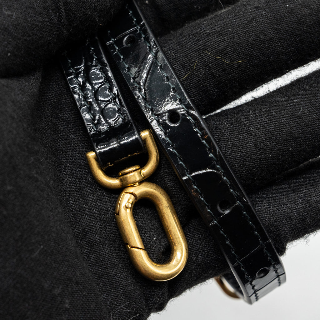 BALENCIAGA HOURGLASS XS HANDBAG CROCODILE EMBOSSED BLACK GHW