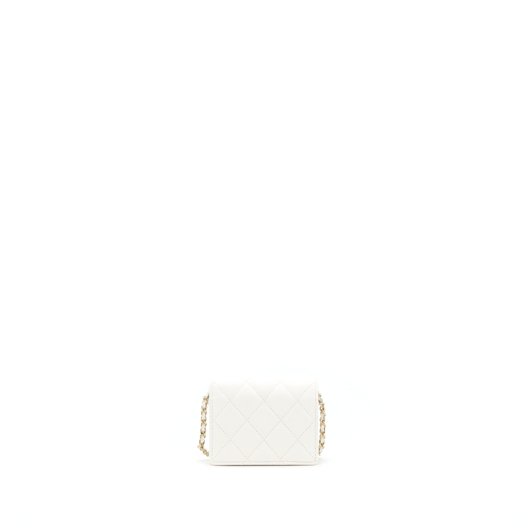 CHANEL 21B CARD HOLDER ON CHAIN CAVIAR WHITE LGHW