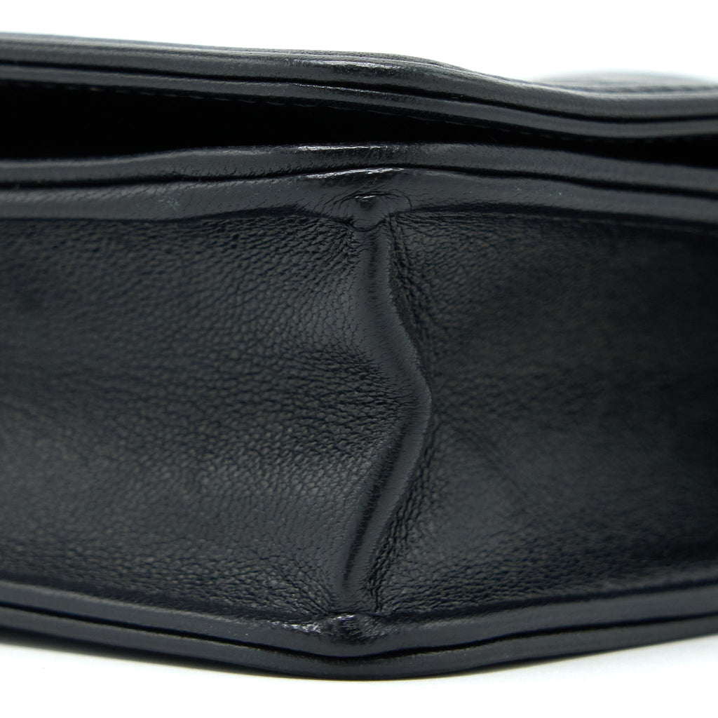 CHANEL BOY WALLET ON CHAIN LAMBSKIN BLACK BRUSHED GHW