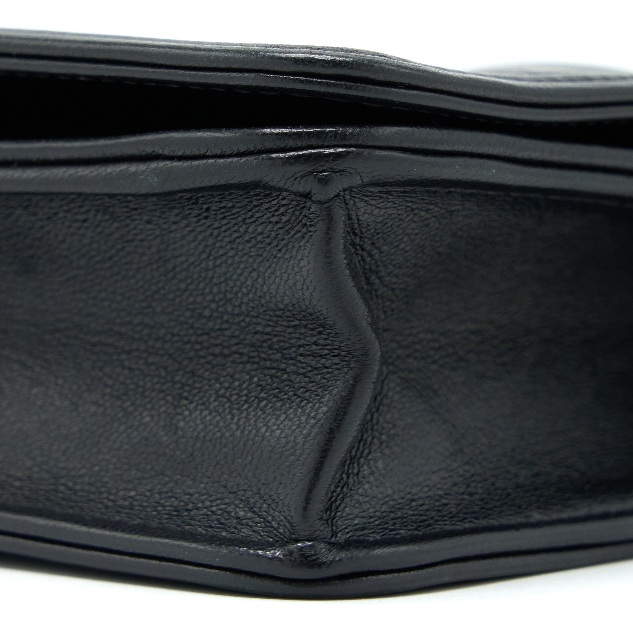 CHANEL BOY WALLET ON CHAIN LAMBSKIN BLACK BRUSHED GHW