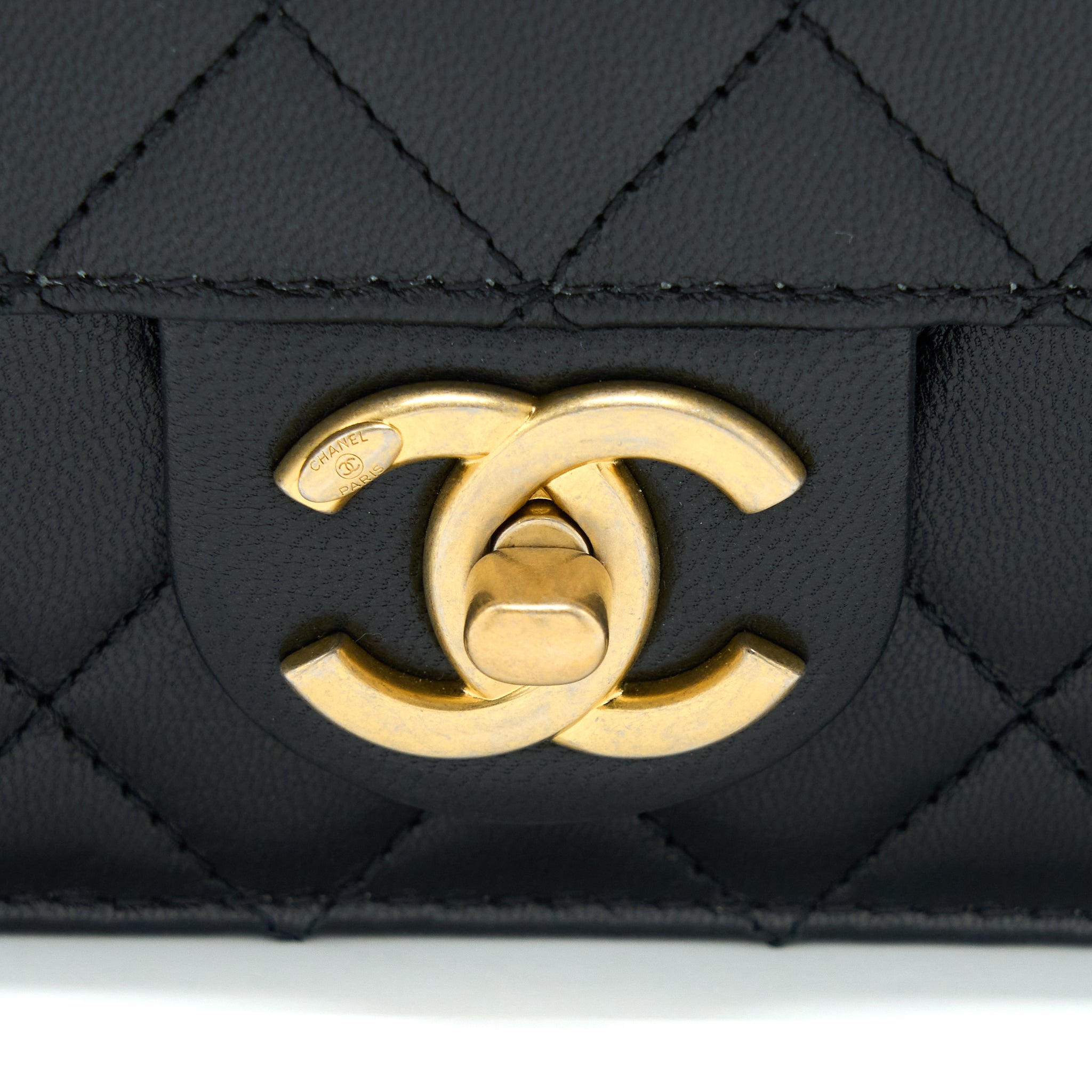 CHANEL 20C PEARL FLAP BAG GOATSKIN BLACK GHW