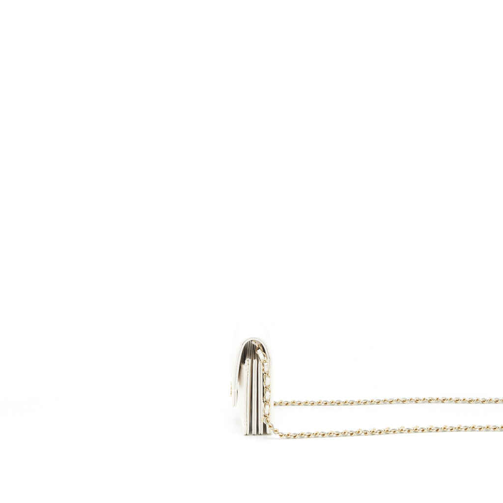 CHANEL 21B CARD HOLDER ON CHAIN CAVIAR WHITE LGHW
