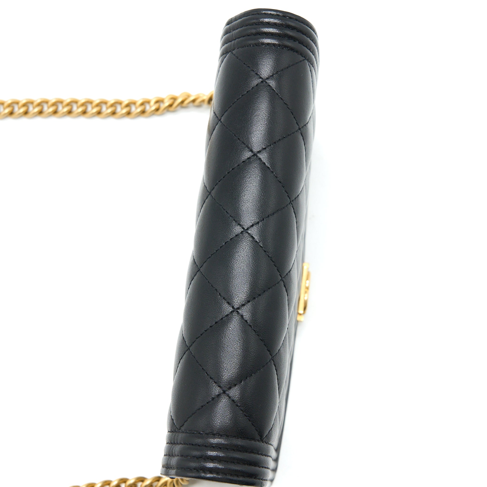 CHANEL BOY WALLET ON CHAIN LAMBSKIN BLACK BRUSHED GHW