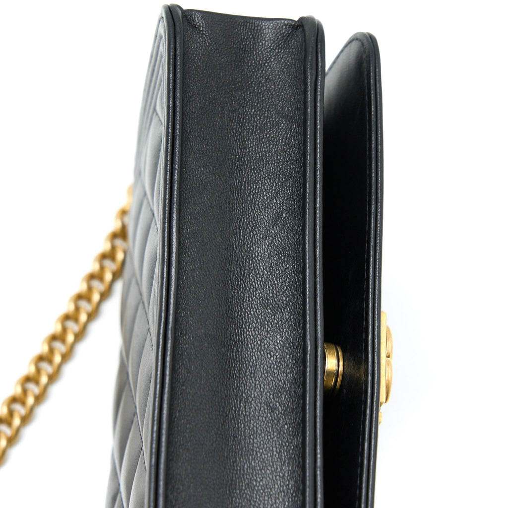 CHANEL BOY WALLET ON CHAIN LAMBSKIN BLACK BRUSHED GHW