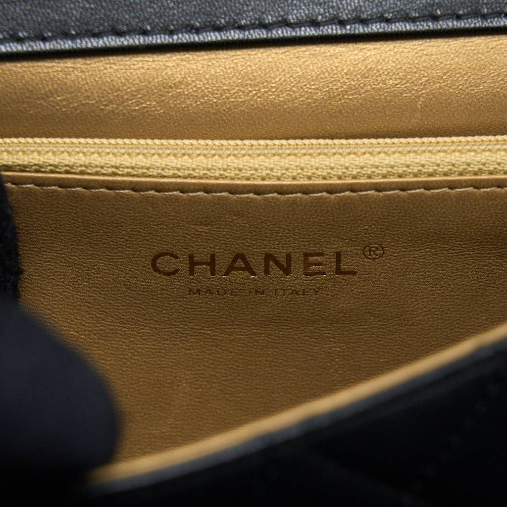 CHANEL 20C PEARL FLAP BAG GOATSKIN BLACK GHW