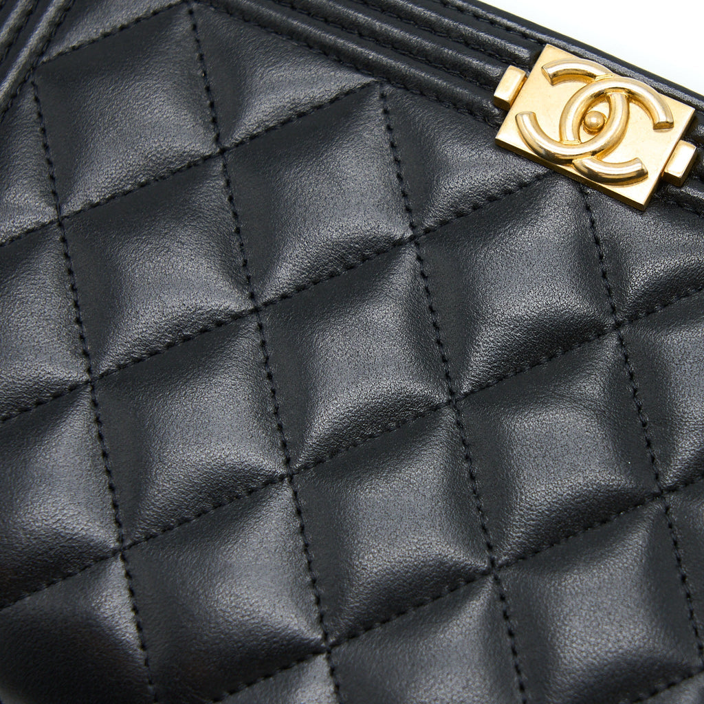 CHANEL BOY WALLET ON CHAIN LAMBSKIN BLACK BRUSHED GHW