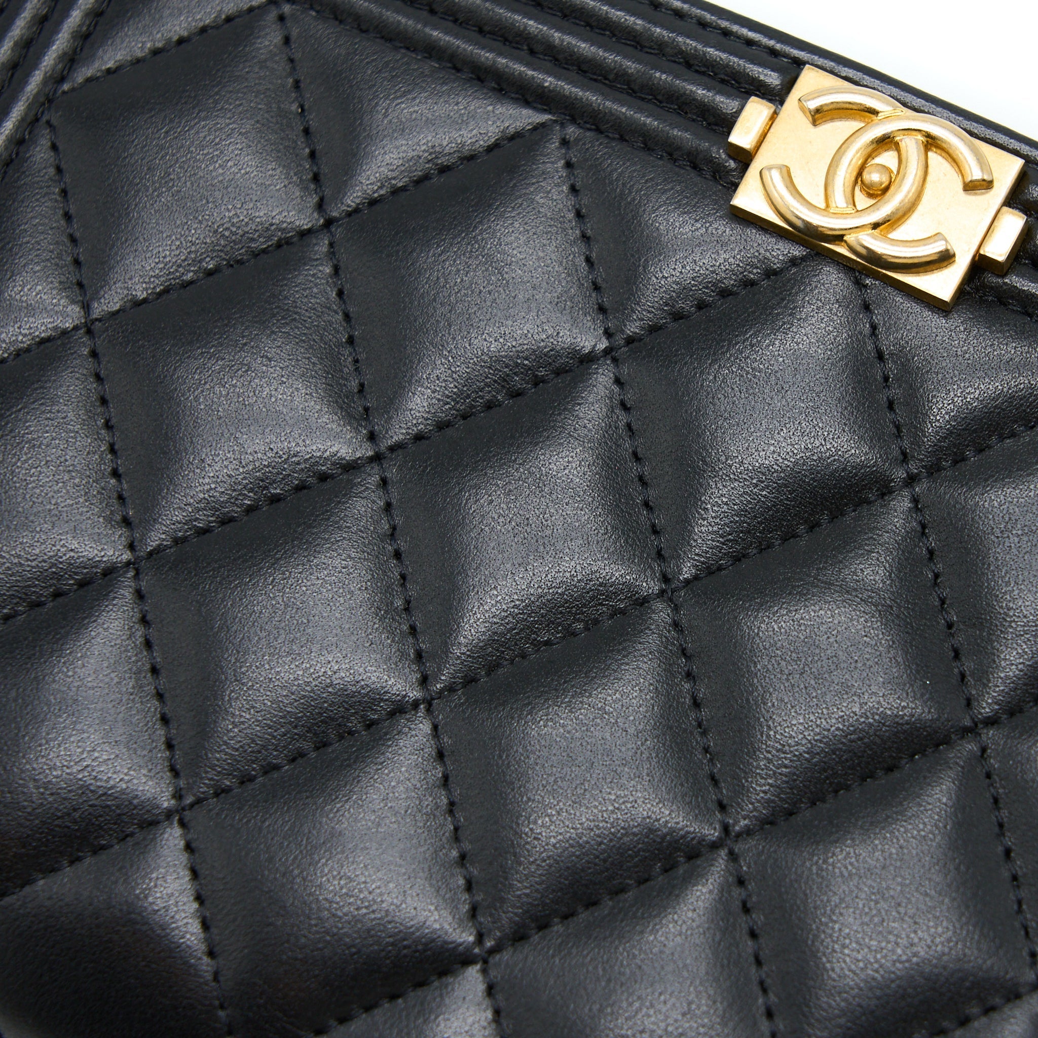 CHANEL BOY WALLET ON CHAIN LAMBSKIN BLACK BRUSHED GHW