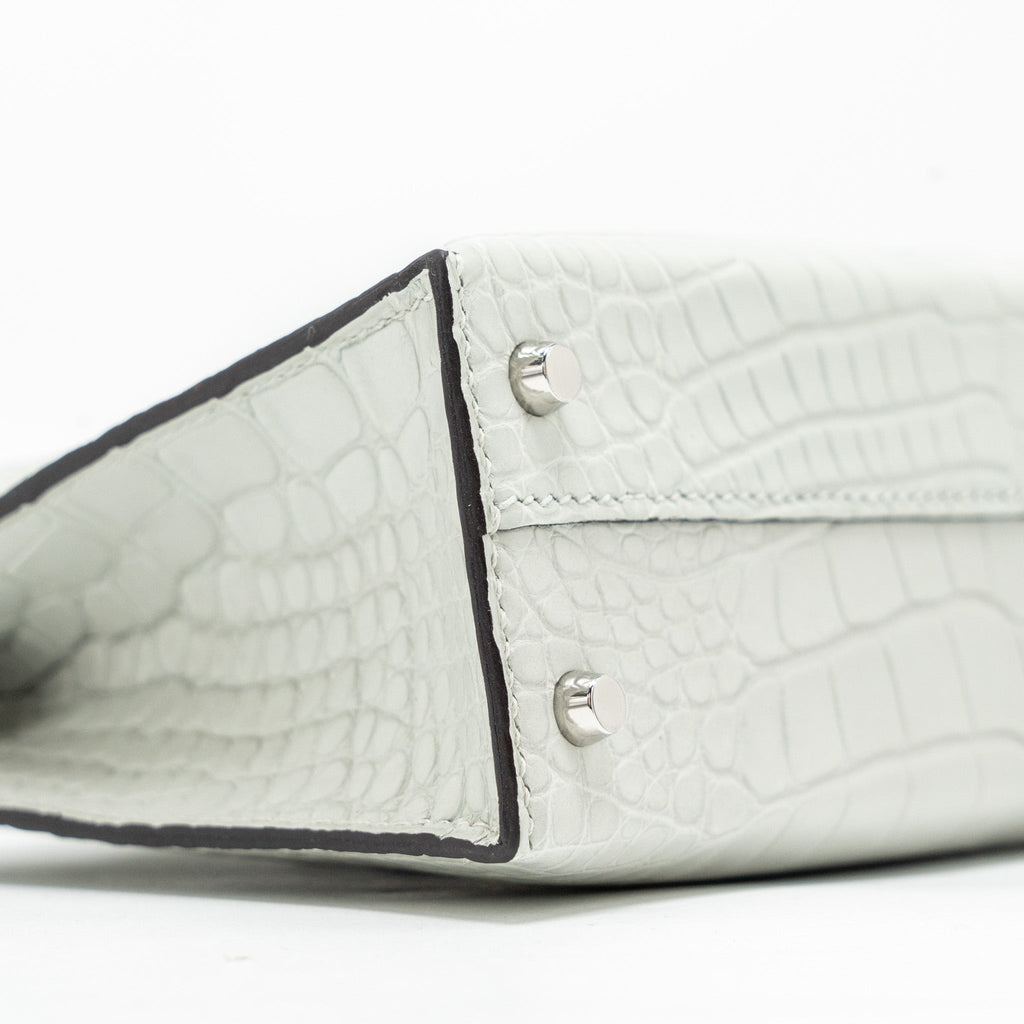 HERMES MINI KELLY II MATTE ALLIGATOR MISSISSIPPIENSIS 0W GRIS NEVE SHW