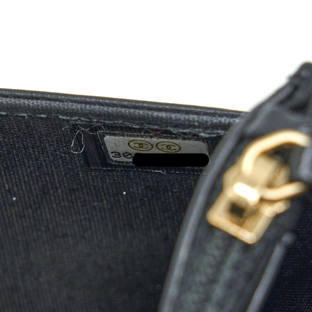 CHANEL BOY WALLET ON CHAIN LAMBSKIN BLACK BRUSHED GHW