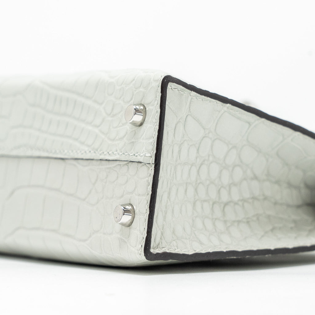 HERMES MINI KELLY II MATTE ALLIGATOR MISSISSIPPIENSIS 0W GRIS NEVE SHW
