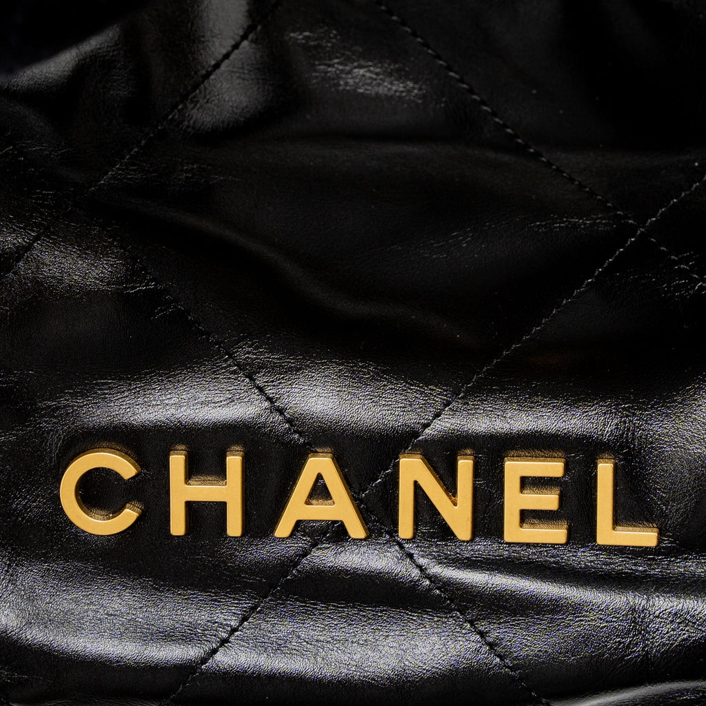CHANEL 23S MINI 22 BAG SHINY CALFSKIN BLACK BRUSHED GHW (MICROCHIP)