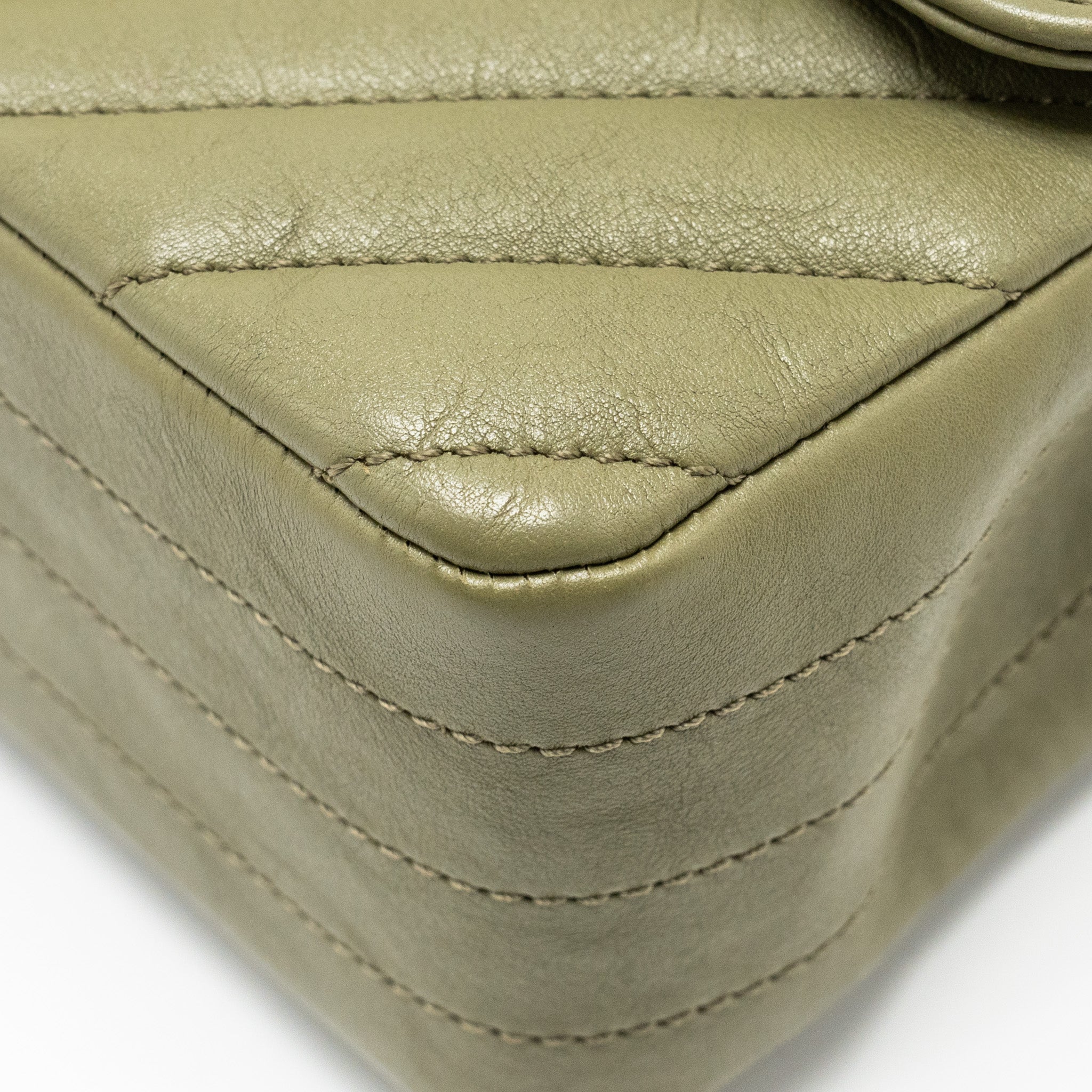CHANEL CHEVRON MINI RECTANGULAR FLAP BAG CALFSKIN KHAKI GHW