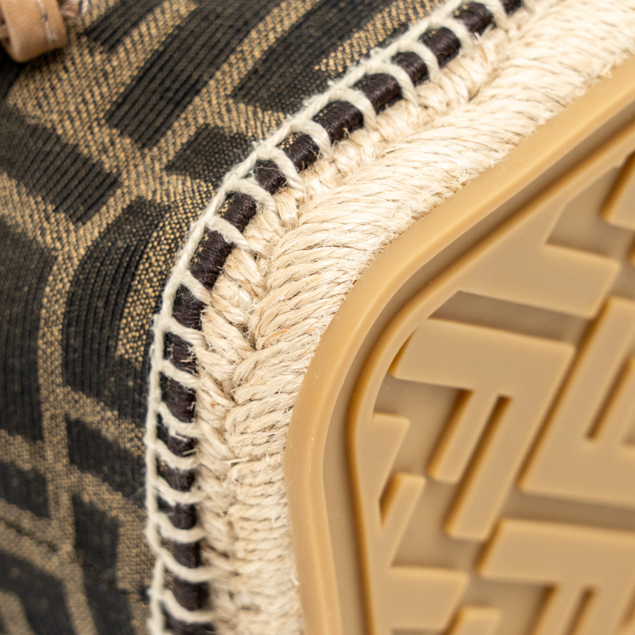 FENDI MINI MON TRESOR BUCKET BAG FF JACQUARD RAFFIA/FABRIC/CALFSKIN BROWN GHW