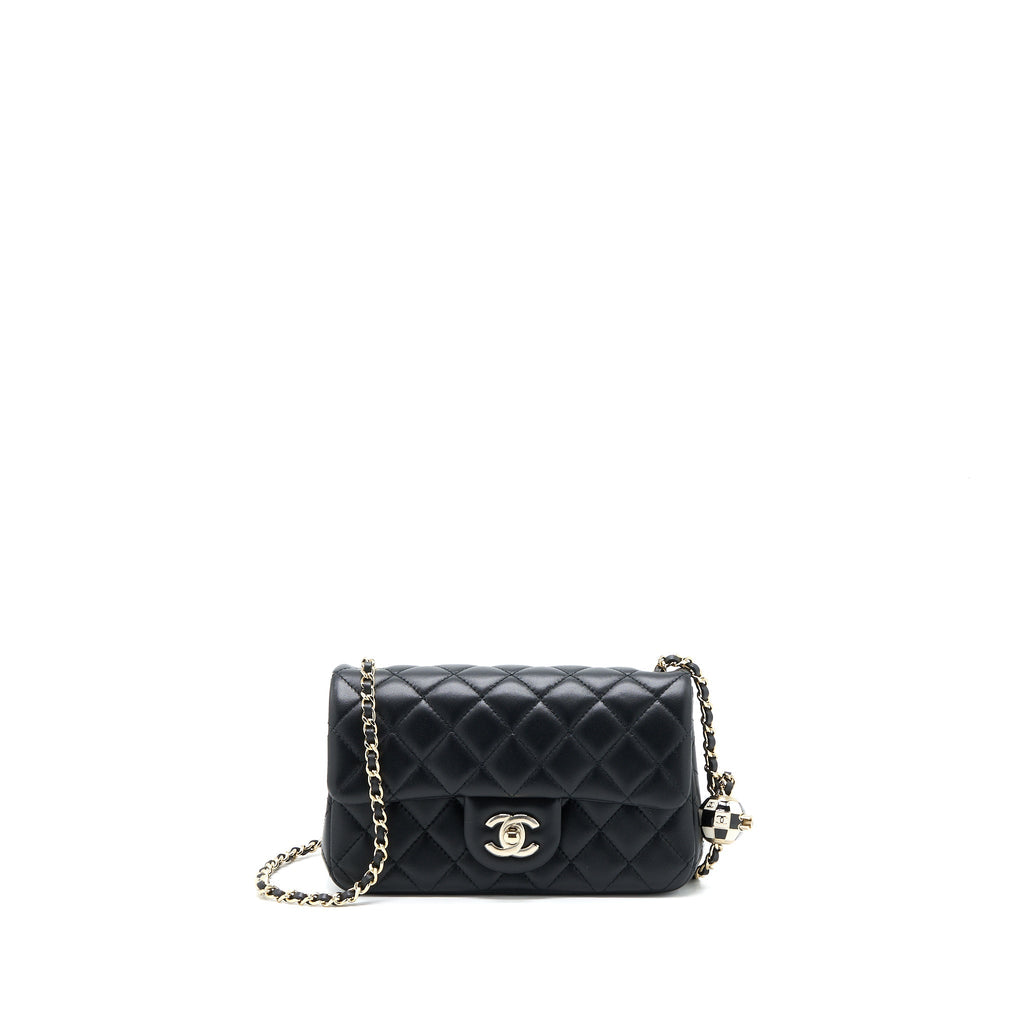 CHANEL 23C PEARL CRUSH MINI RECTANGULAR LAMBSKIN BLACK LGHW (MICROCHIP)