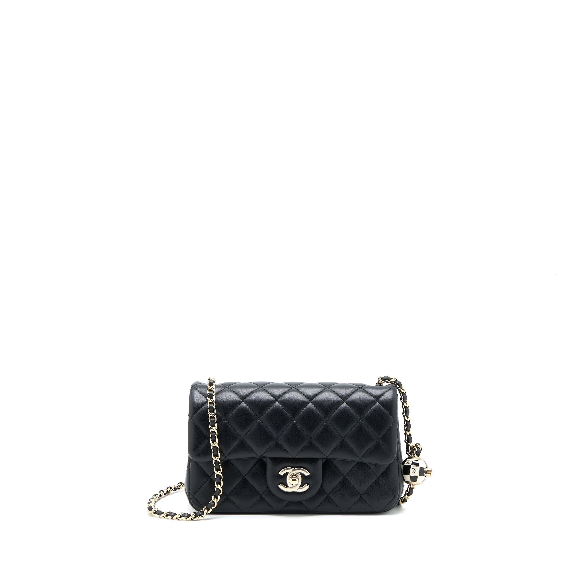 CHANEL 23C PEARL CRUSH MINI RECTANGULAR LAMBSKIN BLACK LGHW (MICROCHIP)