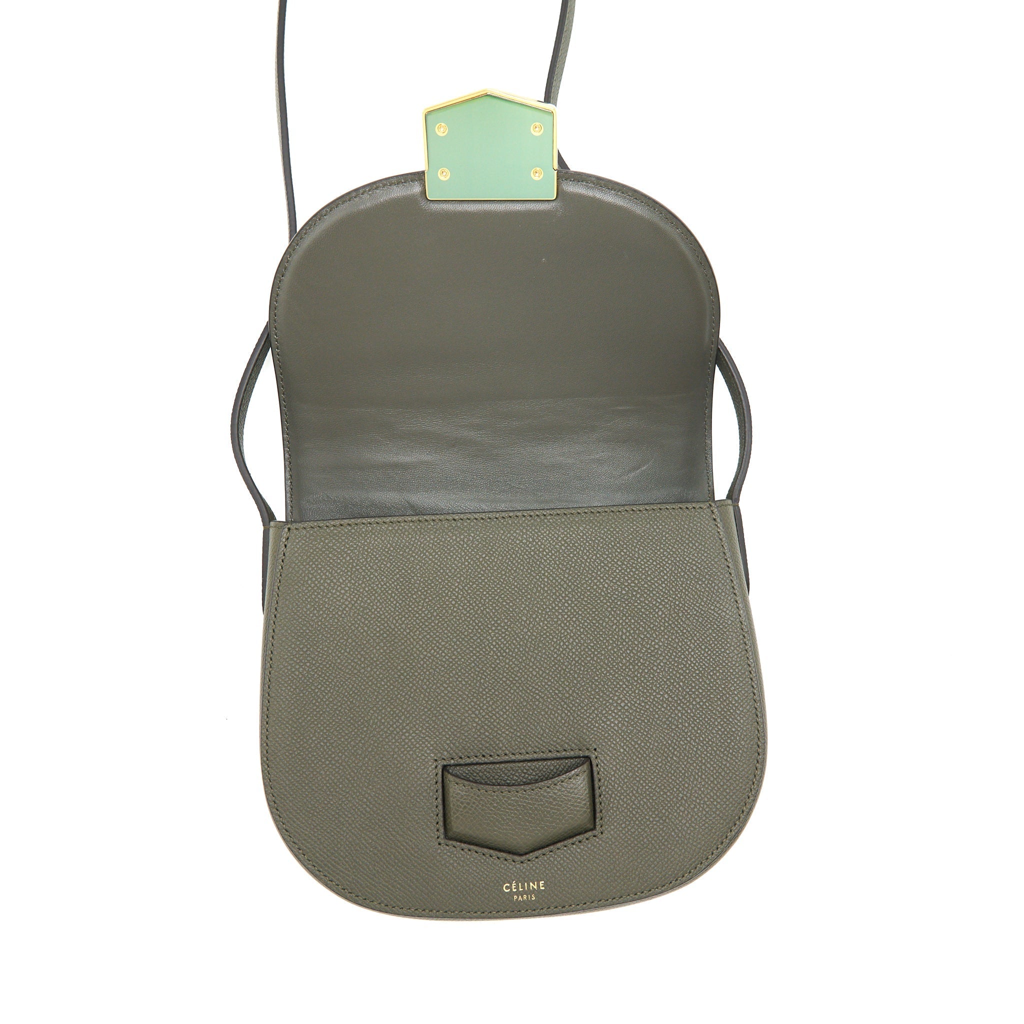 CELINE SMALL TROTTEUR BAG GRAINED CALFSKIN OLIVE GREEN GHW