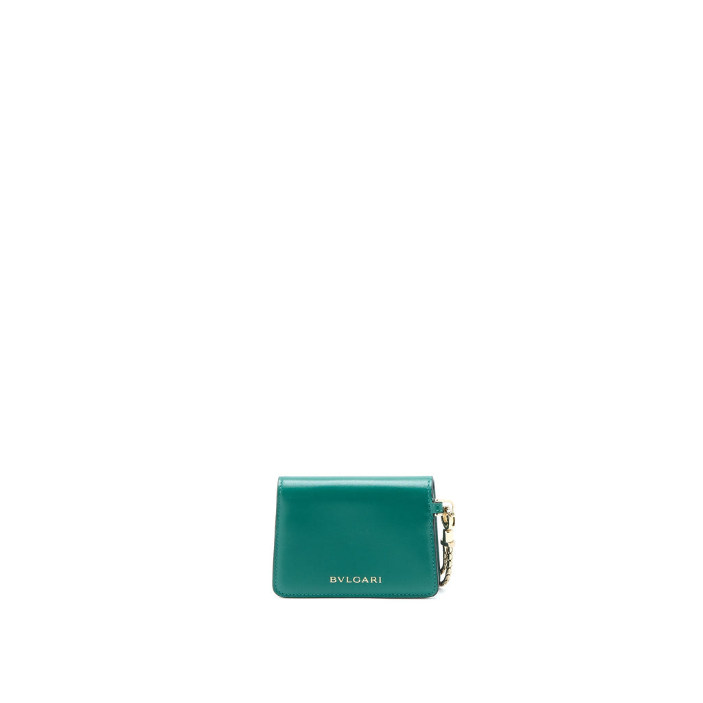 BVLGARI SERPENTI FOREVER CARDHOLDER NECKLACE CALFSKIN GREEN