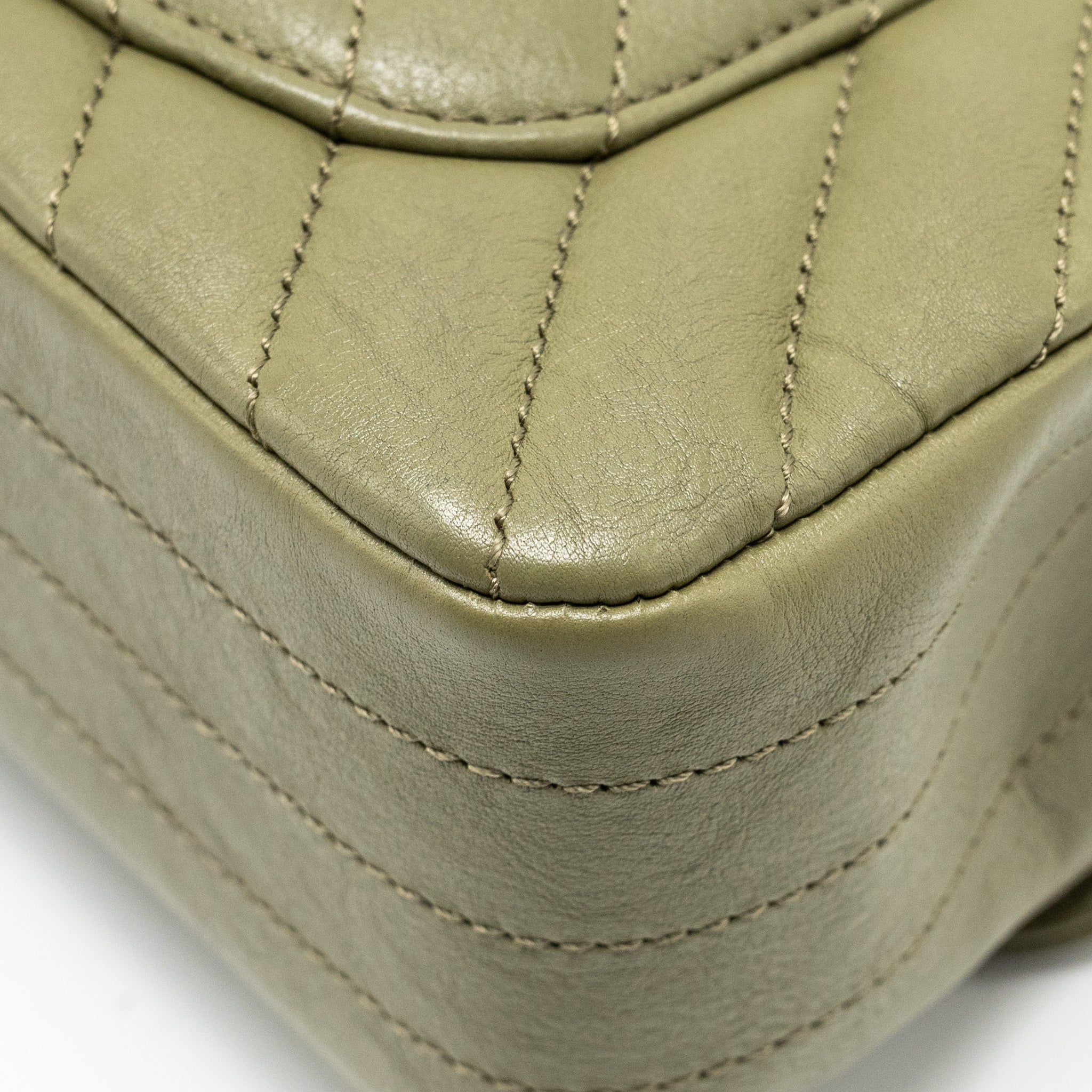 CHANEL CHEVRON MINI RECTANGULAR FLAP BAG CALFSKIN KHAKI GHW