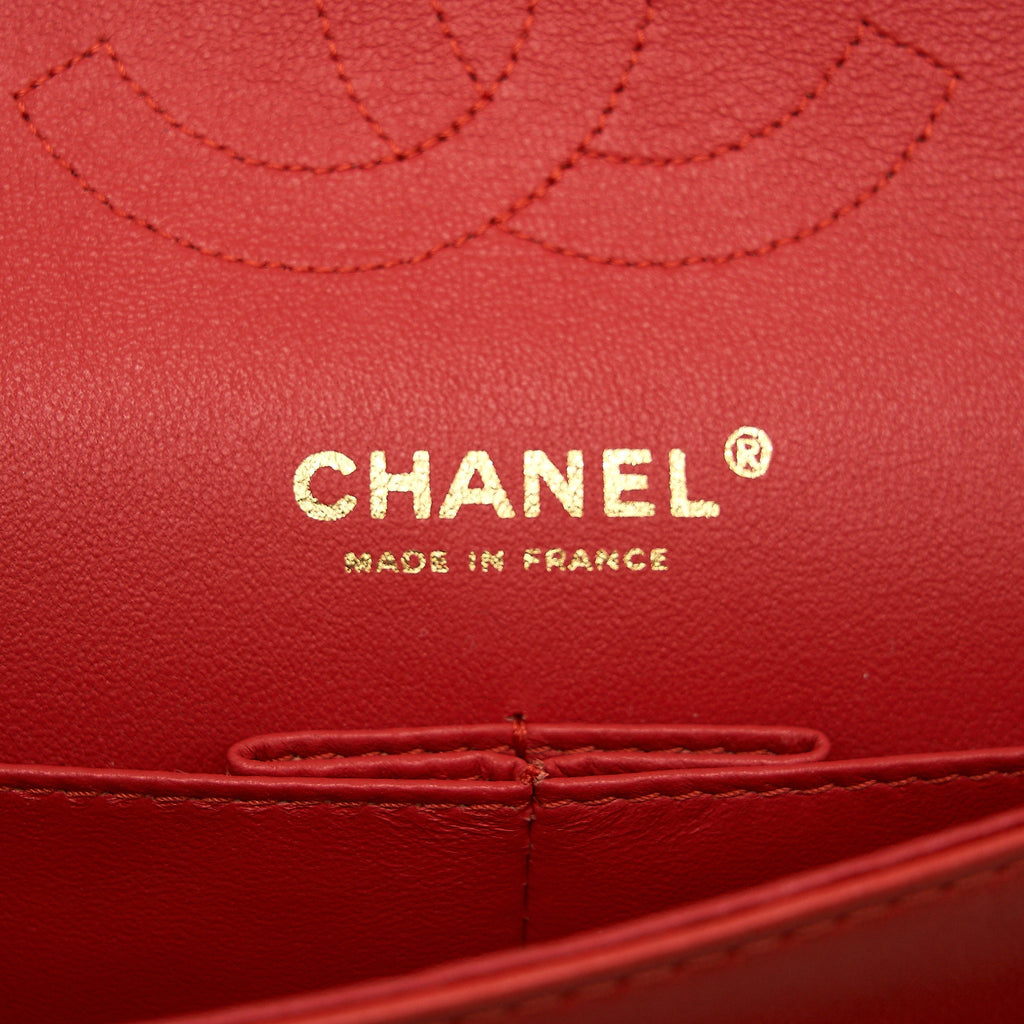 CHANEL CLASSIC MEDIUM DOUBLE FLAP LAMBSKIN IN CORAL LGHW