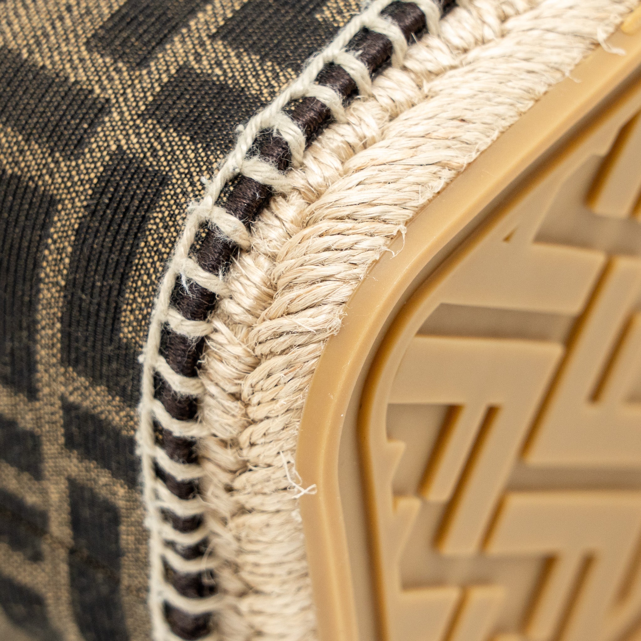FENDI MINI MON TRESOR BUCKET BAG FF JACQUARD RAFFIA/FABRIC/CALFSKIN BROWN GHW
