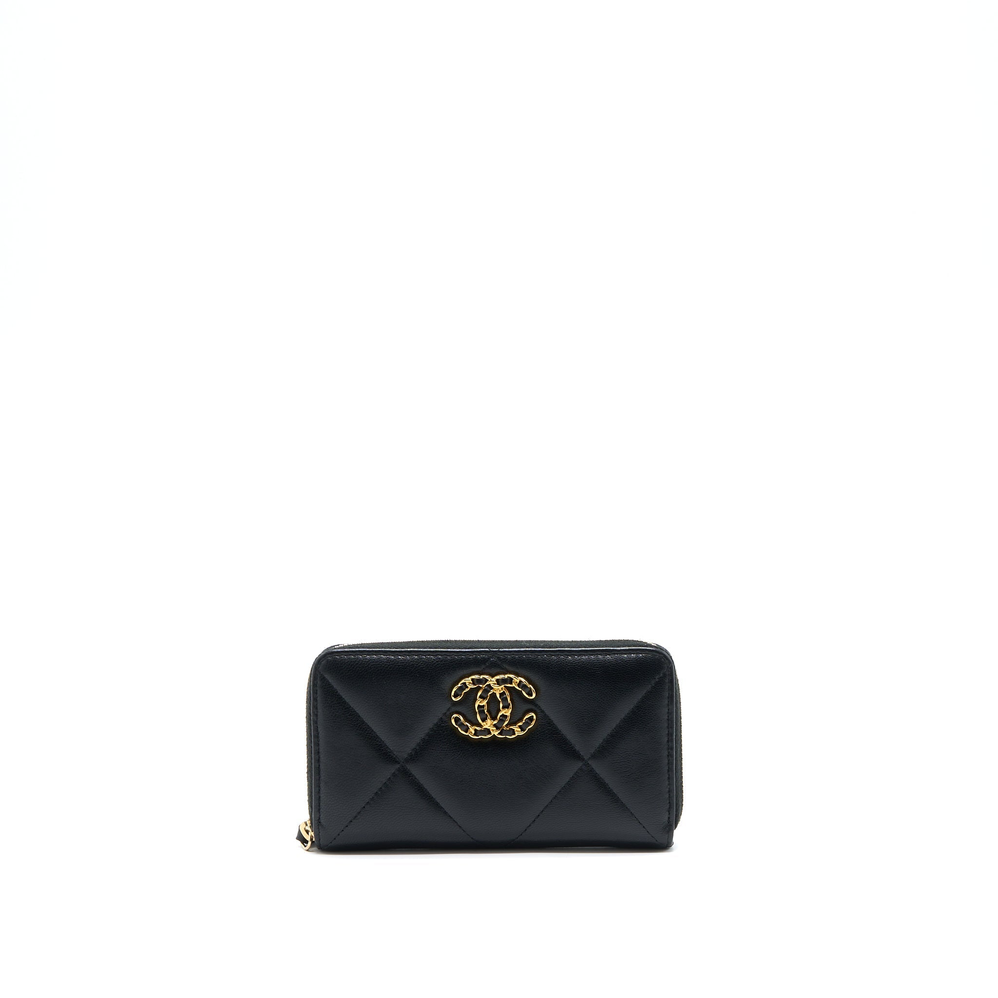 CHANEL 19 ZIP WALLET GOATSKIN BLACK GHW