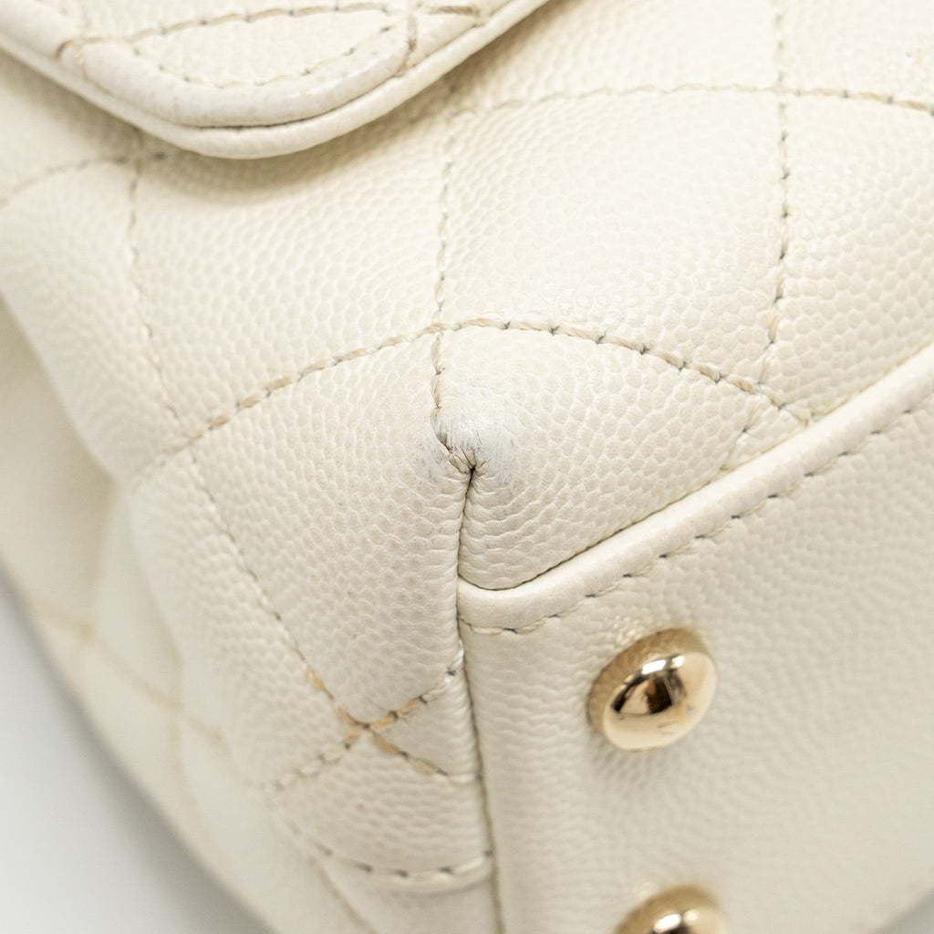 CHANEL MINI COCO HANDLE CAVIAR WHITE LGHW (MICROCHIP)