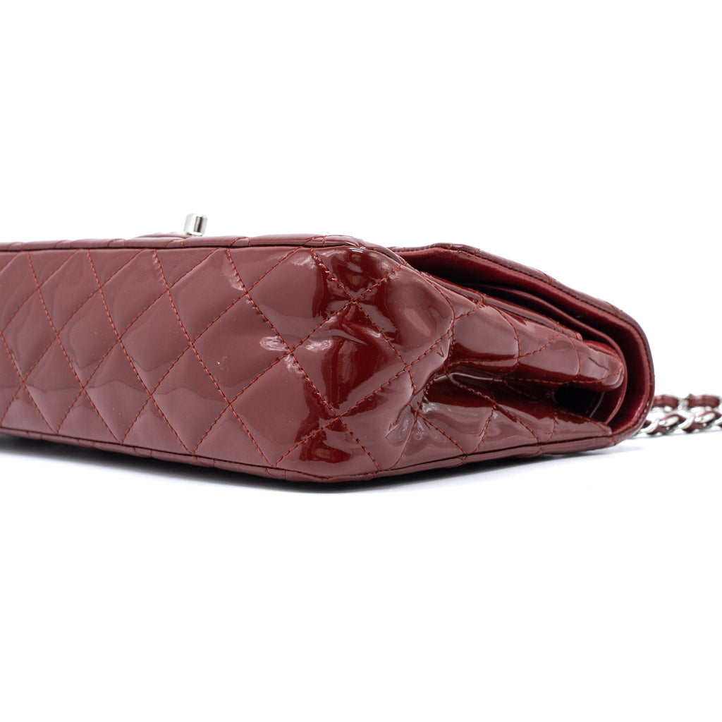 CHANEL MEDIUM CLASSIC DOUBLE FLAP BAG PATENT RED SHW