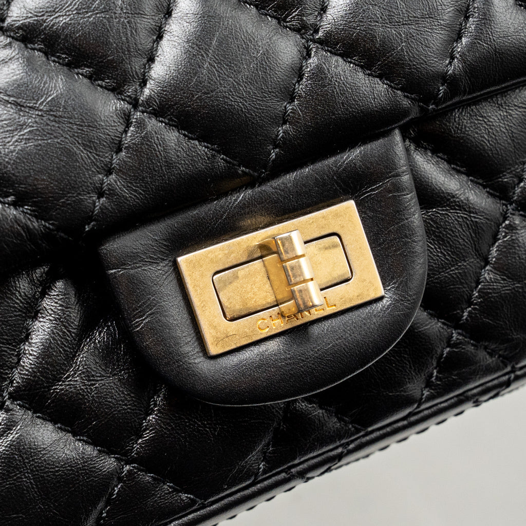 CHANEL SMALL 2.55 REISSUE FLAP BAG AGED CALFSKIN BLACK GHW