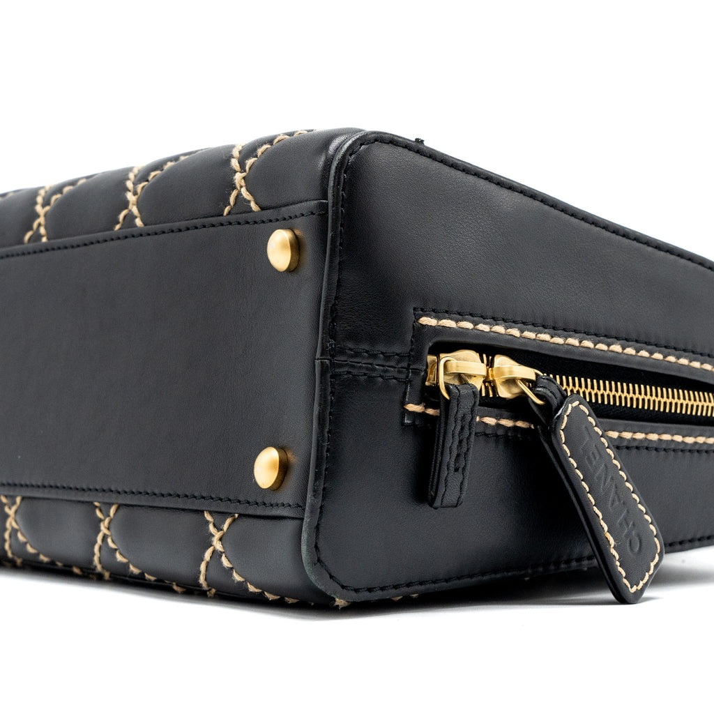 CHANEL VINTAGE WILD STITCH ZIP TOTE BAG CALFSKIN BLACK GHW