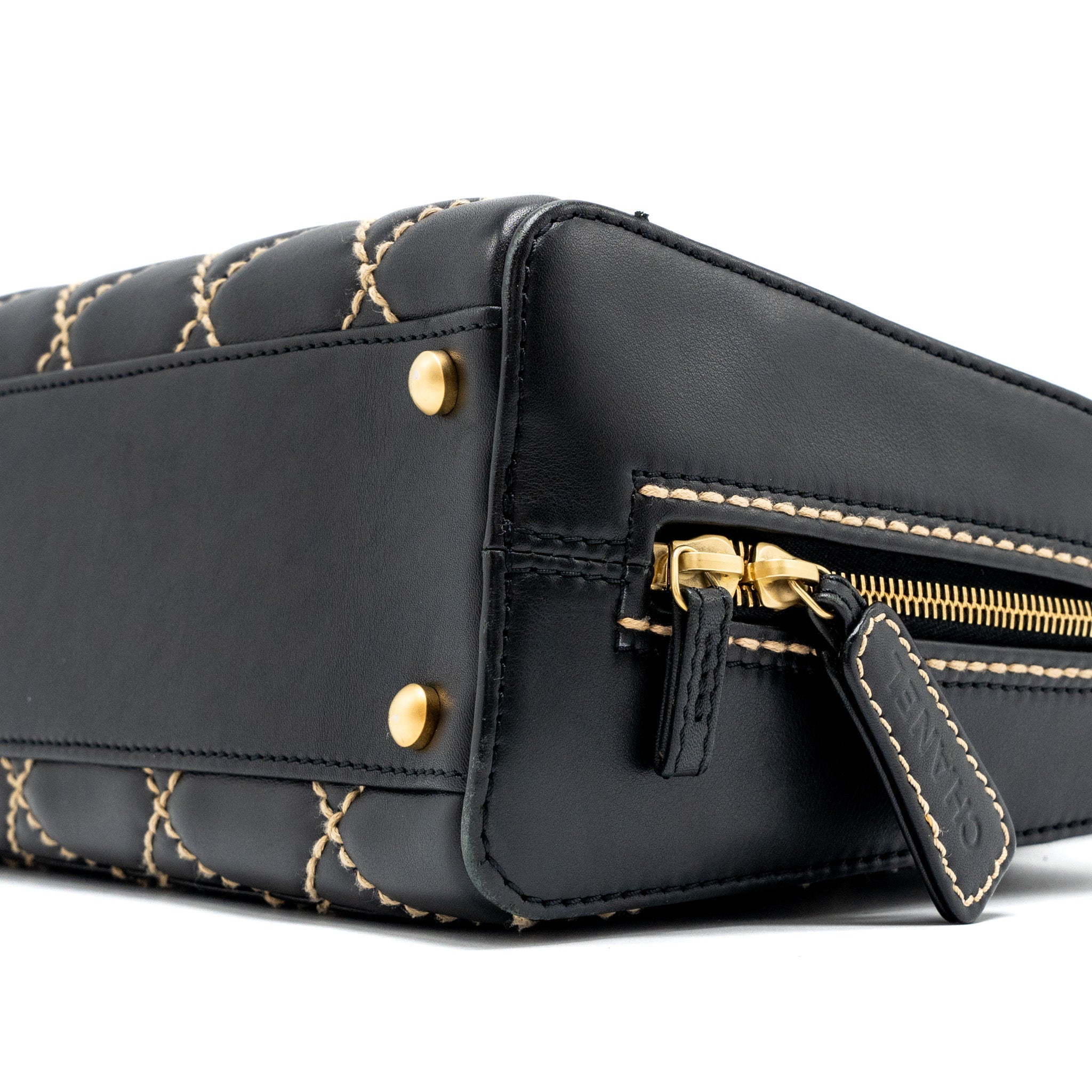 CHANEL VINTAGE WILD STITCH ZIP TOTE BAG CALFSKIN BLACK GHW