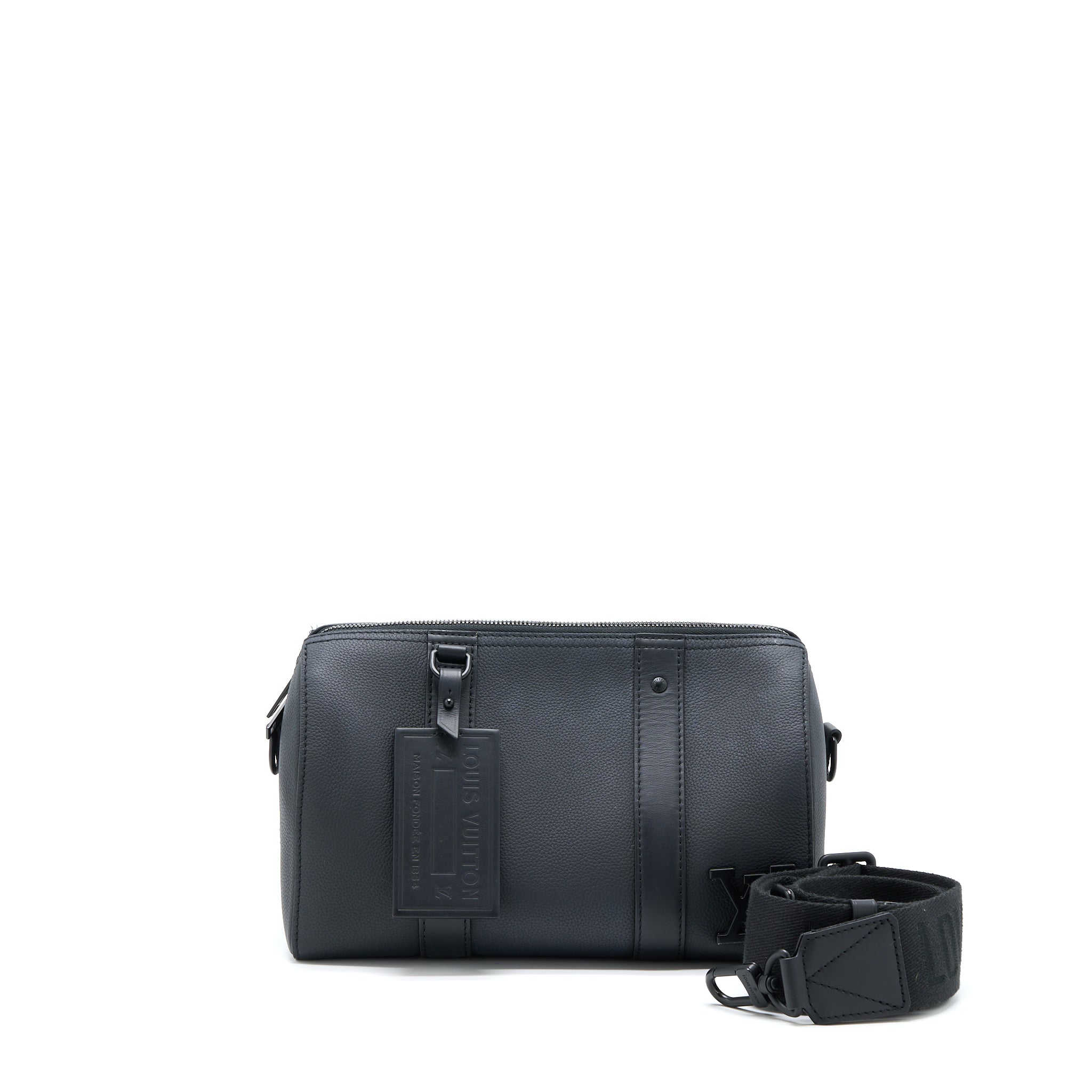 LOUIS VUITTON CITY KEEPALL GRAINED CALFSKIN BLACK WITH BLACK HARDWARE (NEW VERSION)