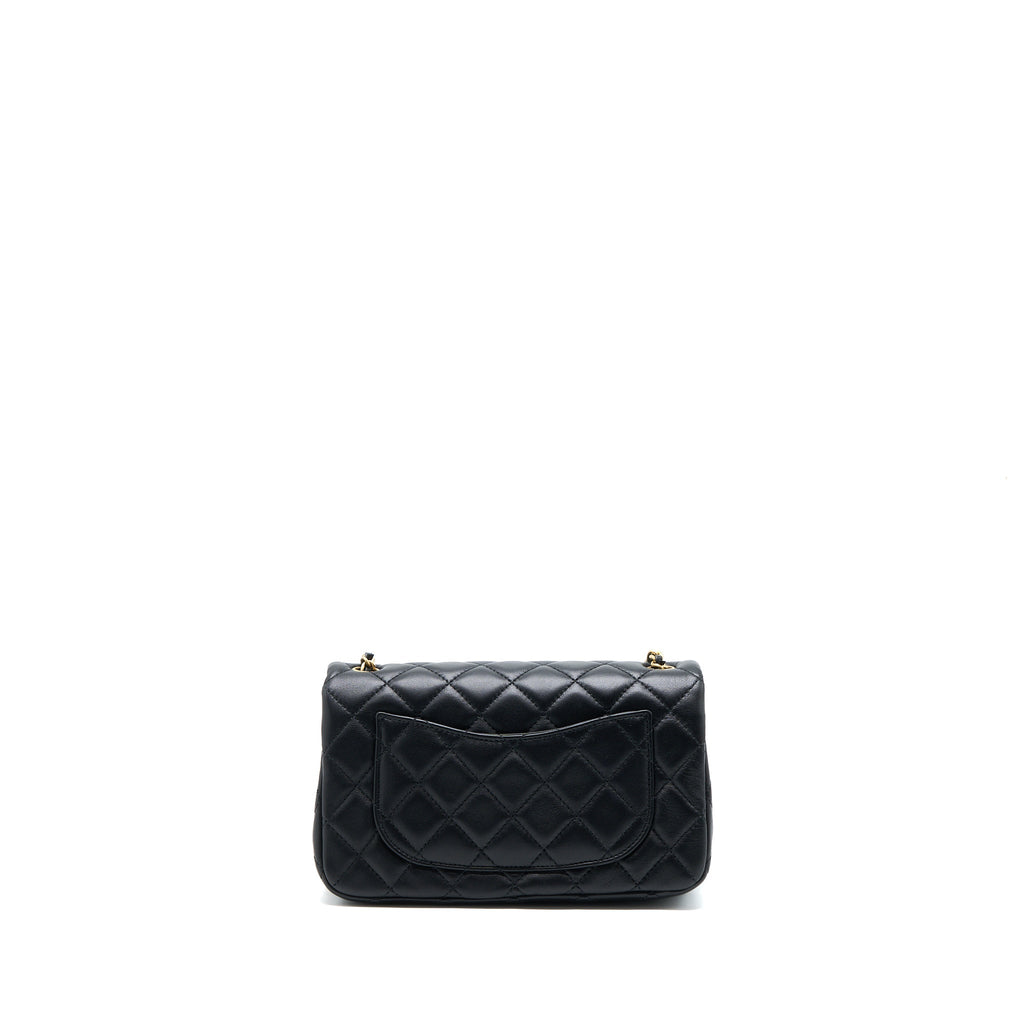 CHANEL PEARL CRUSH MINI RECTANGULAR LAMBSKIN BLACK BRUSHED GHW (MICROCHIP)