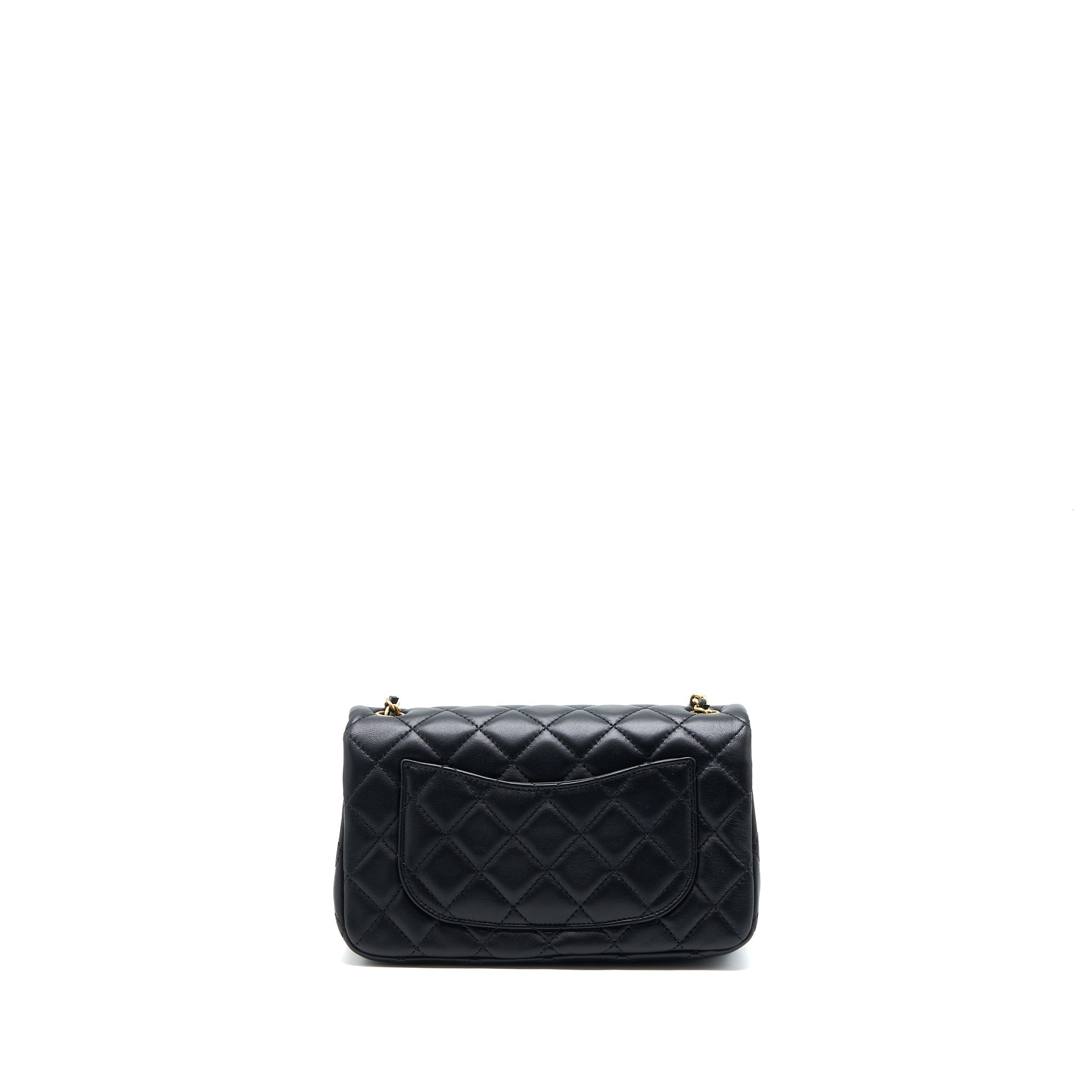 CHANEL PEARL CRUSH MINI RECTANGULAR LAMBSKIN BLACK BRUSHED GHW (MICROCHIP)