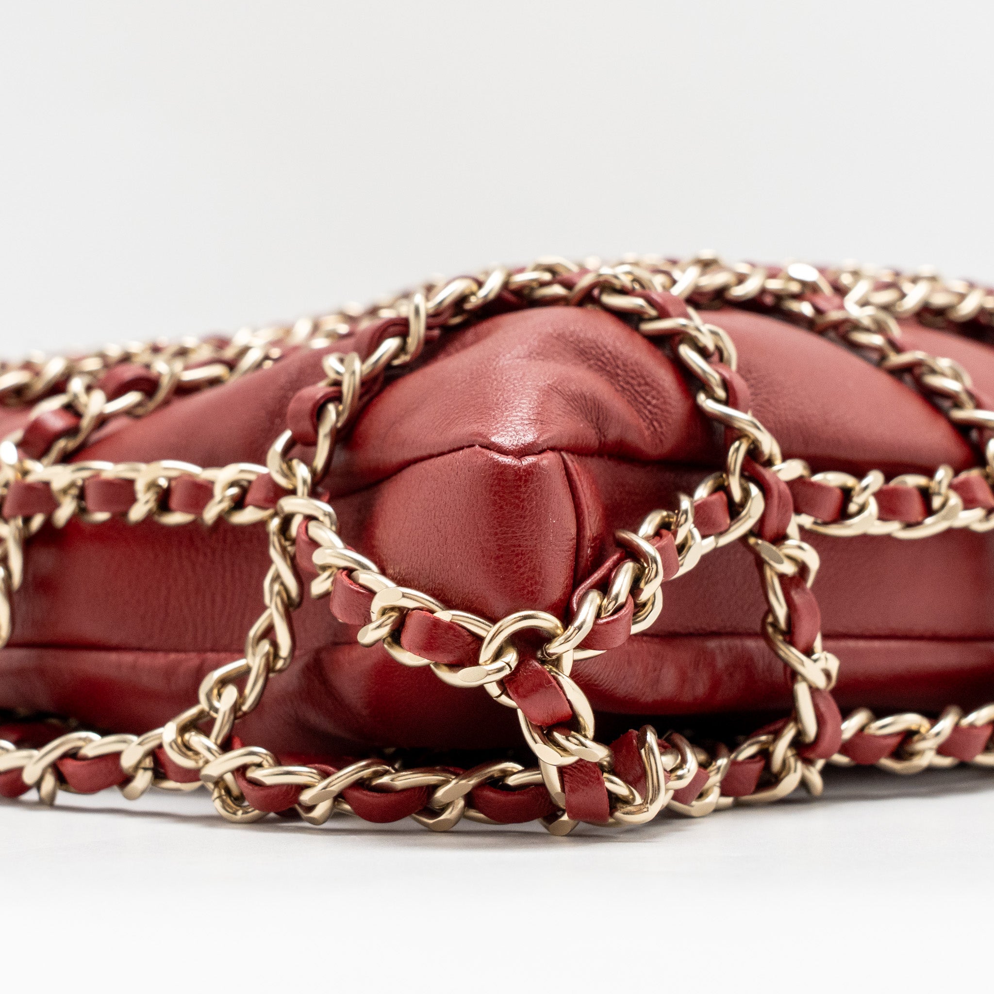 CHANEL 20A CHAIN FRAME CC CHARM SHOPPING TOTE BAG LAMBSKIN RED LGHW