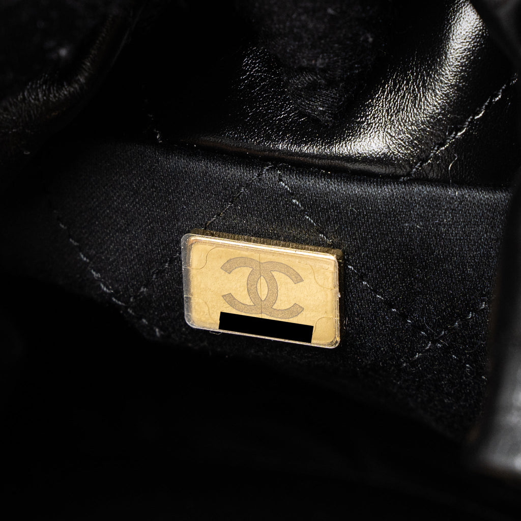 CHANEL 23S MINI 22 BAG SHINY CALFSKIN BLACK BRUSHED GHW (MICROCHIP)