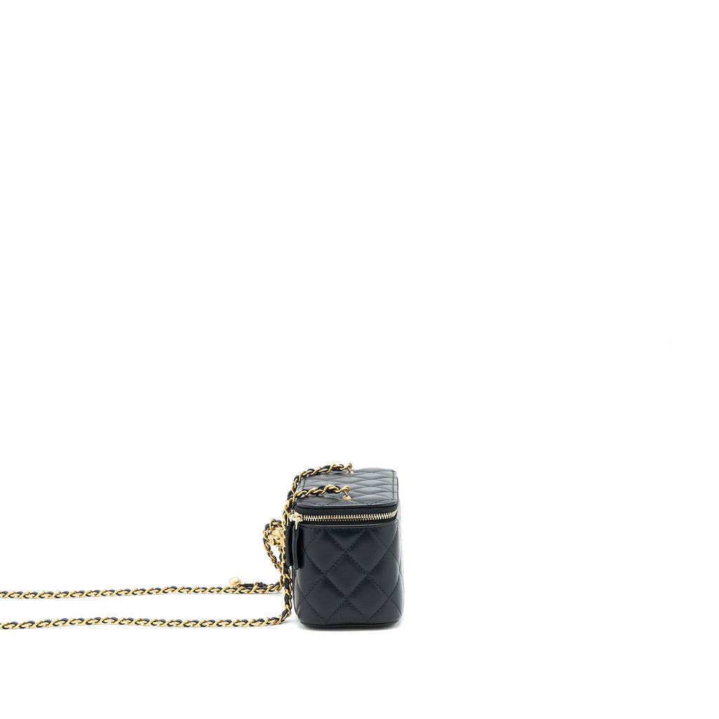 CHANEL PEARL CRUSH LONG VANITY LAMBSKIN BLACK BRUSHED GHW(MICROCHIP)