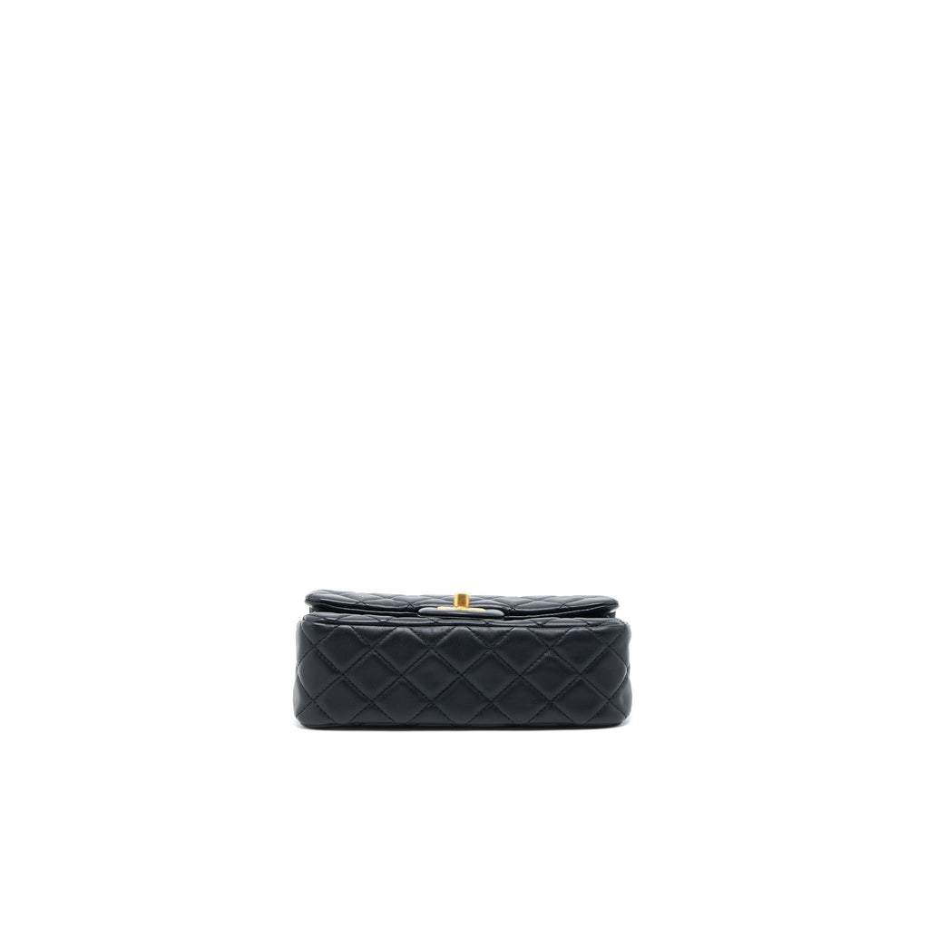 CHANEL PEARL CRUSH MINI RECTANGULAR LAMBSKIN BLACK BRUSHED GHW (MICROCHIP)