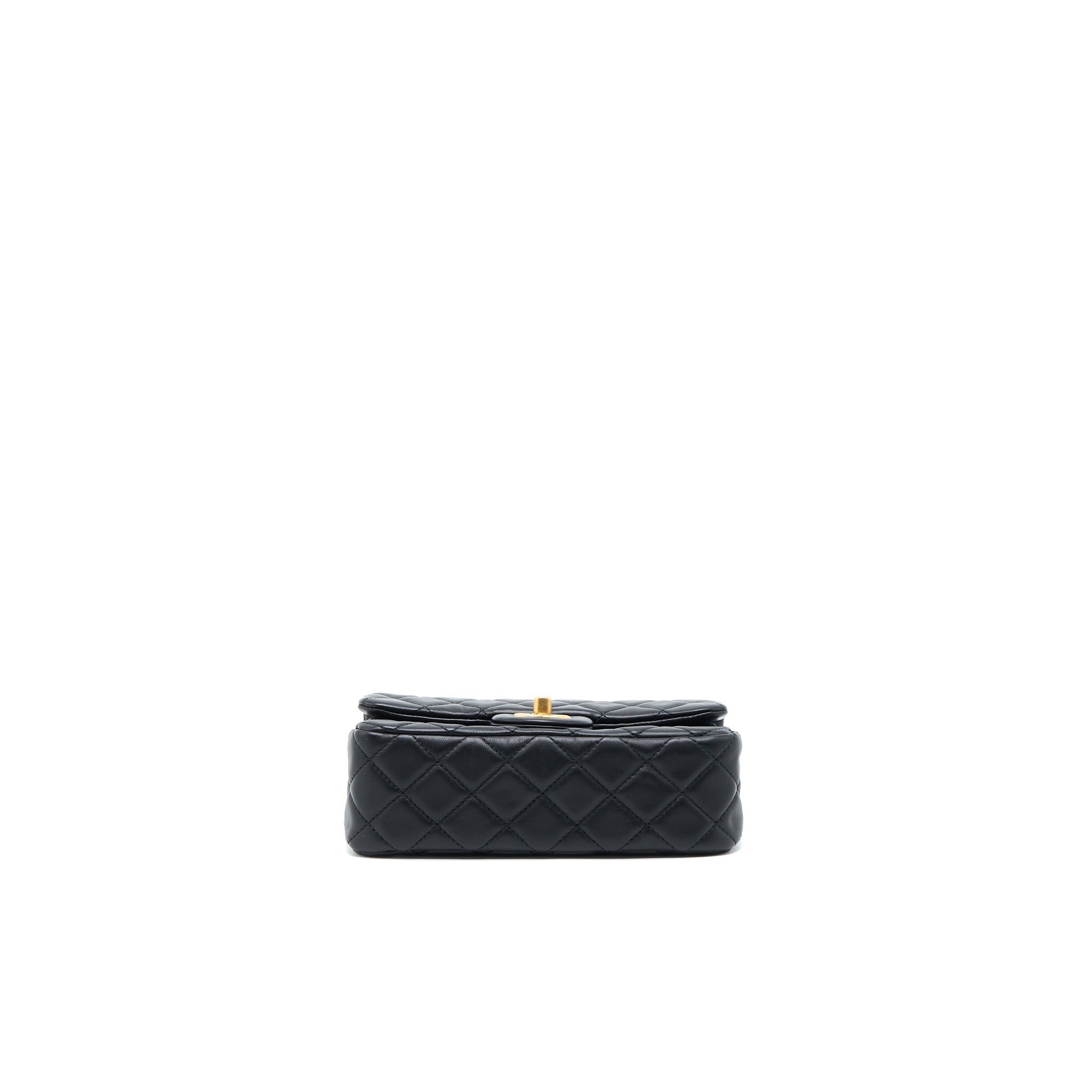CHANEL PEARL CRUSH MINI RECTANGULAR LAMBSKIN BLACK BRUSHED GHW (MICROCHIP)