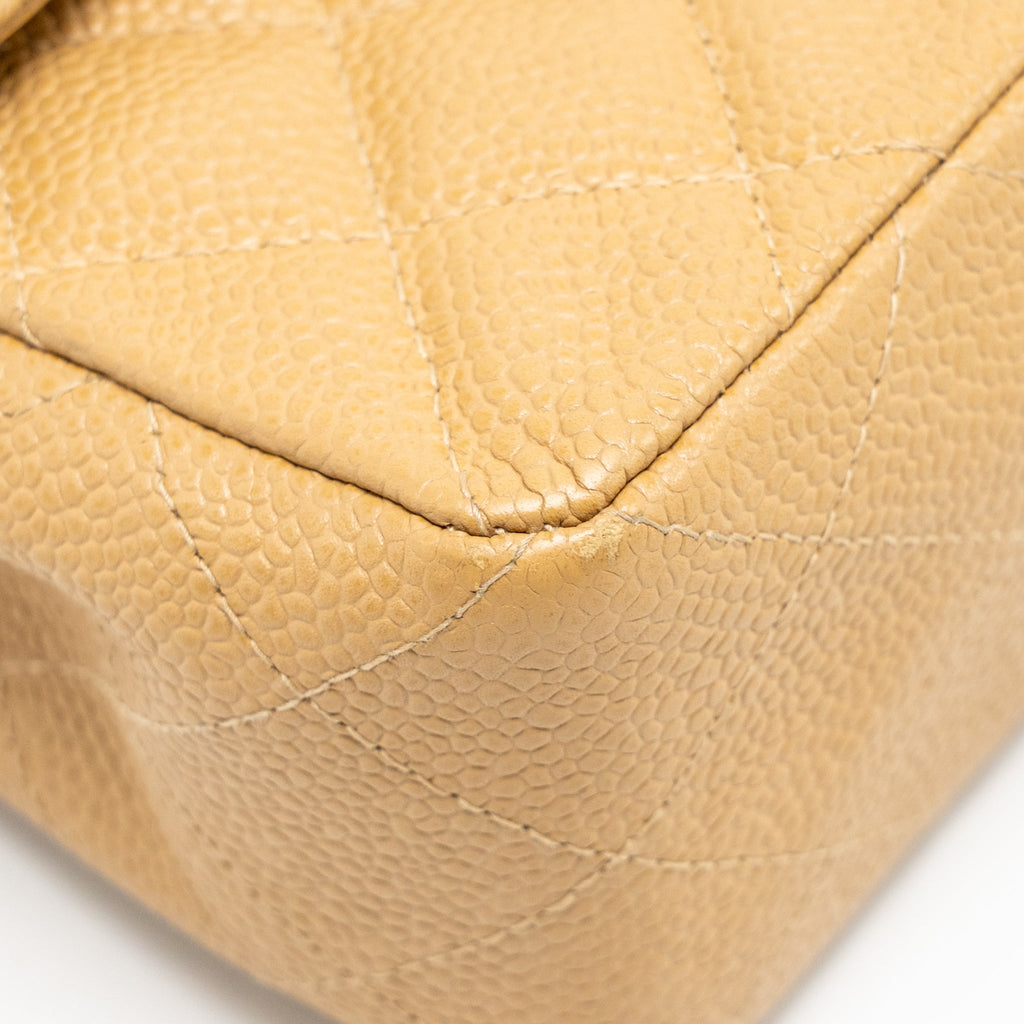 CHANEL SMALL CLASSIC DOUBLE FLAP BAG CAVIAR BEIGE SHW