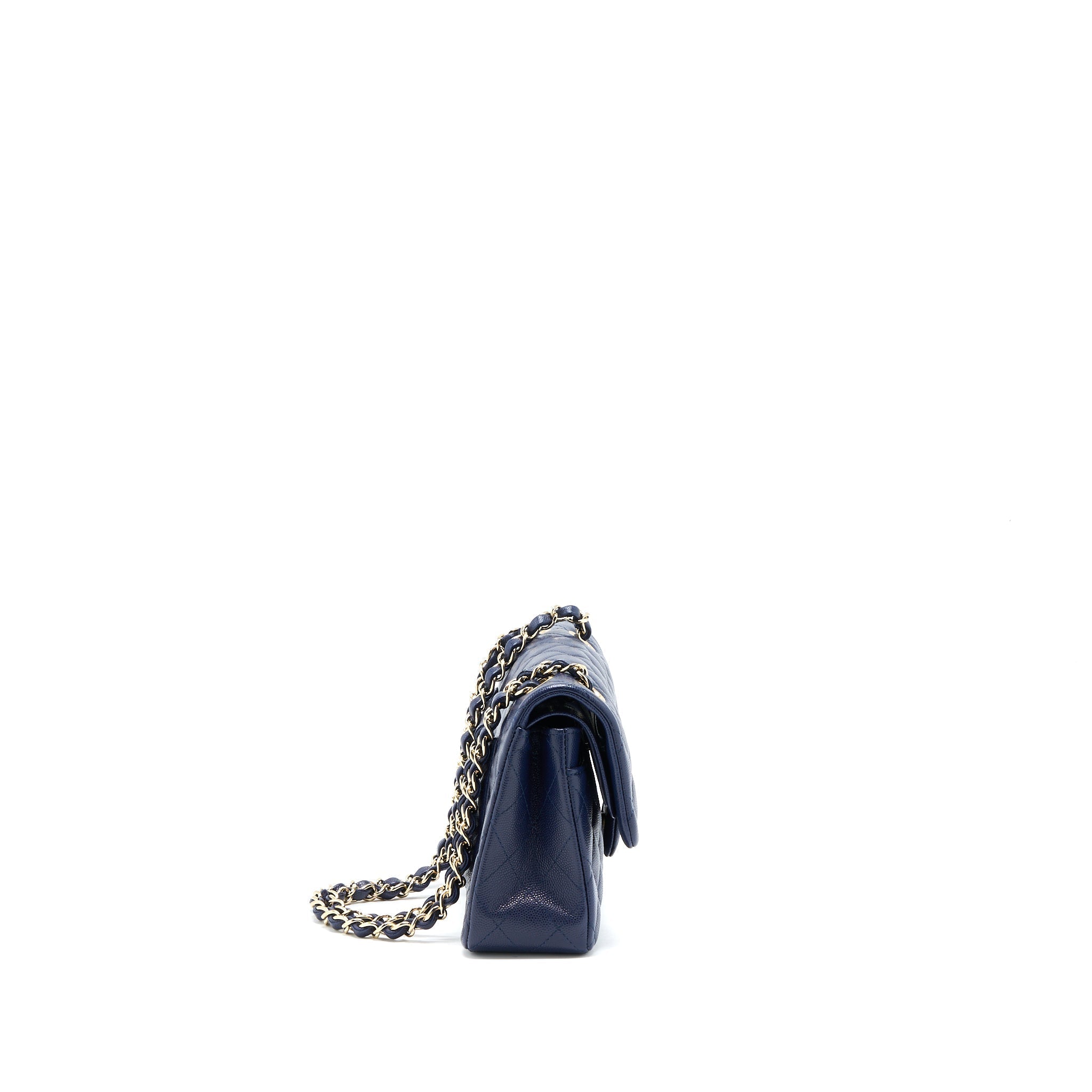 CHANEL SMALL CLASSIC DOUBLE FLAP BAG CAVIAR DARK BLUE LGHW