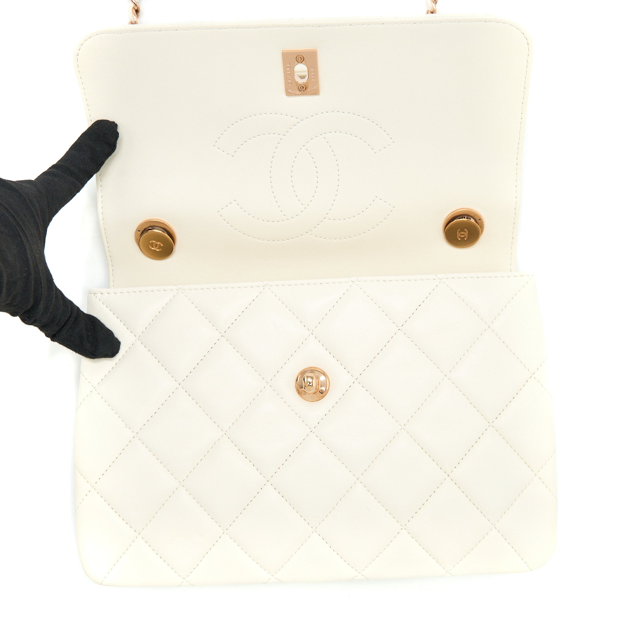 CHANEL SMALL TRENDY CC LAMBSKIN WHITE RGHW (MICROCHIP)