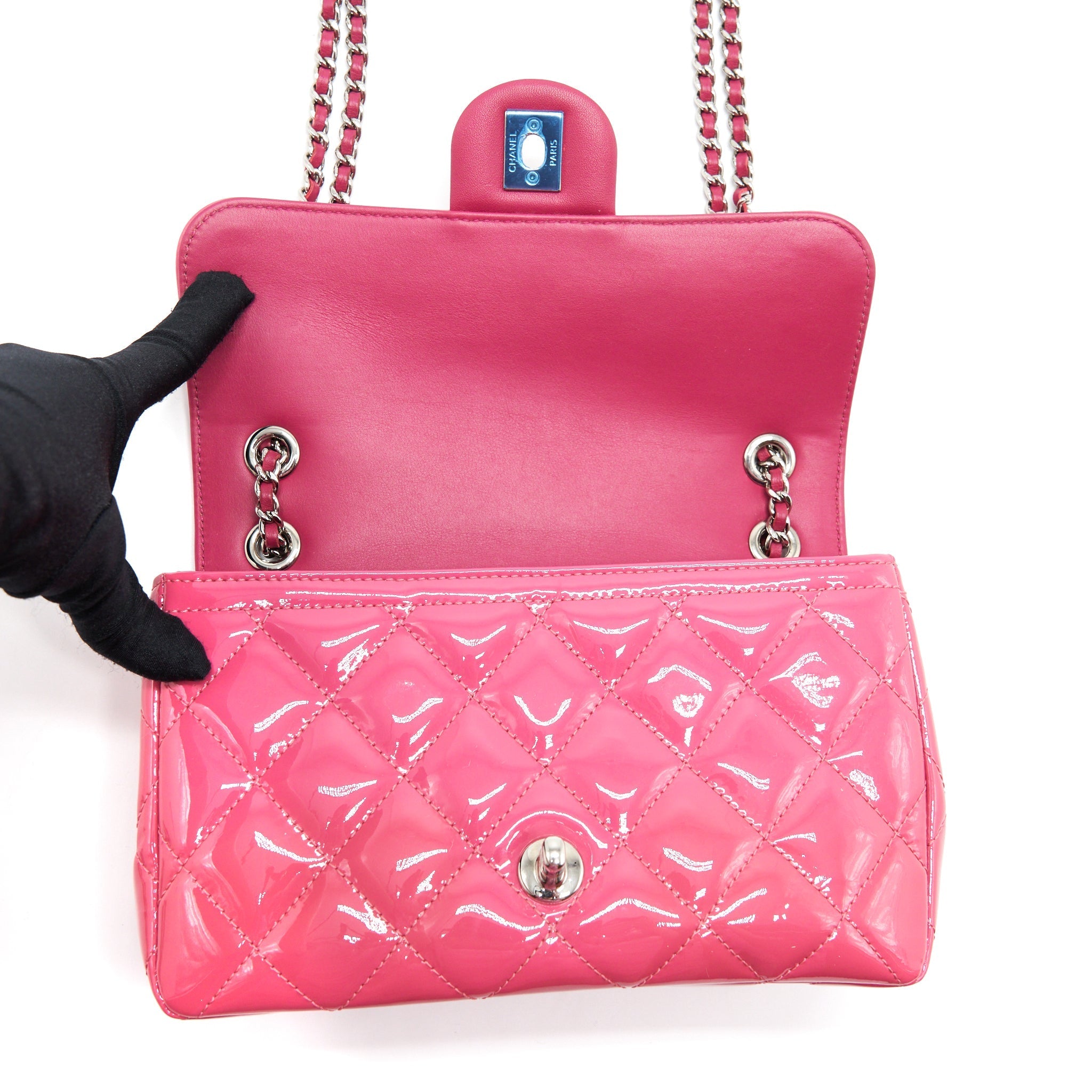 CHANEL COCO SHINE FLAP BAG PATENT PINK SHW