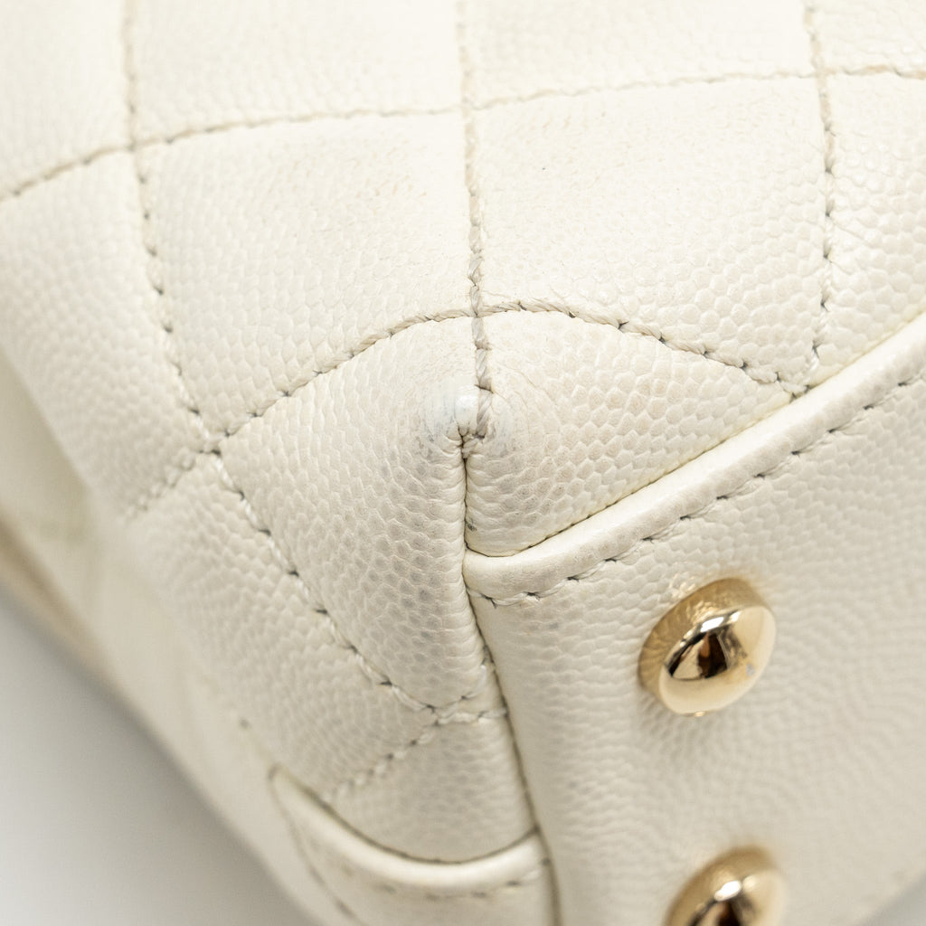 CHANEL MINI COCO HANDLE CAVIAR WHITE LGHW (MICROCHIP)