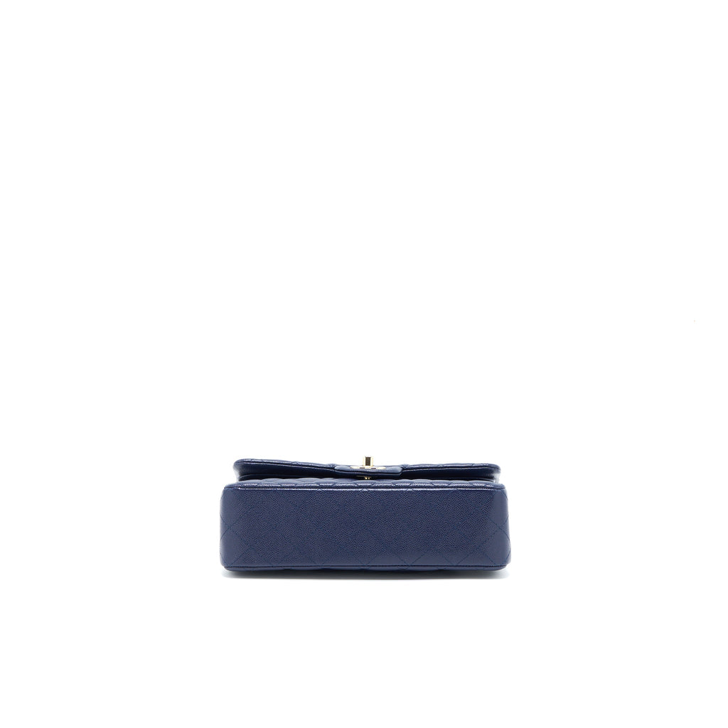 CHANEL SMALL CLASSIC DOUBLE FLAP BAG CAVIAR DARK BLUE LGHW
