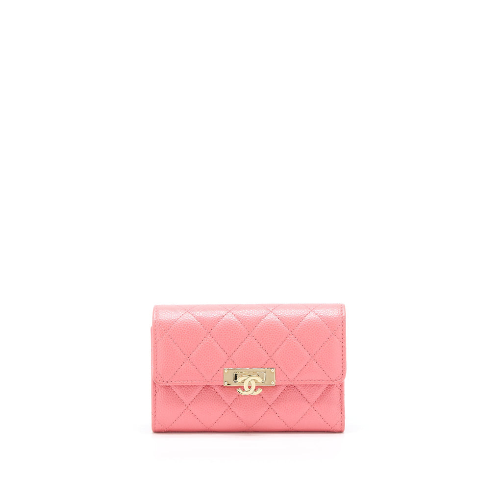 CHANEL FLAP WALLET CAVIAR ROSE PINK LGHW