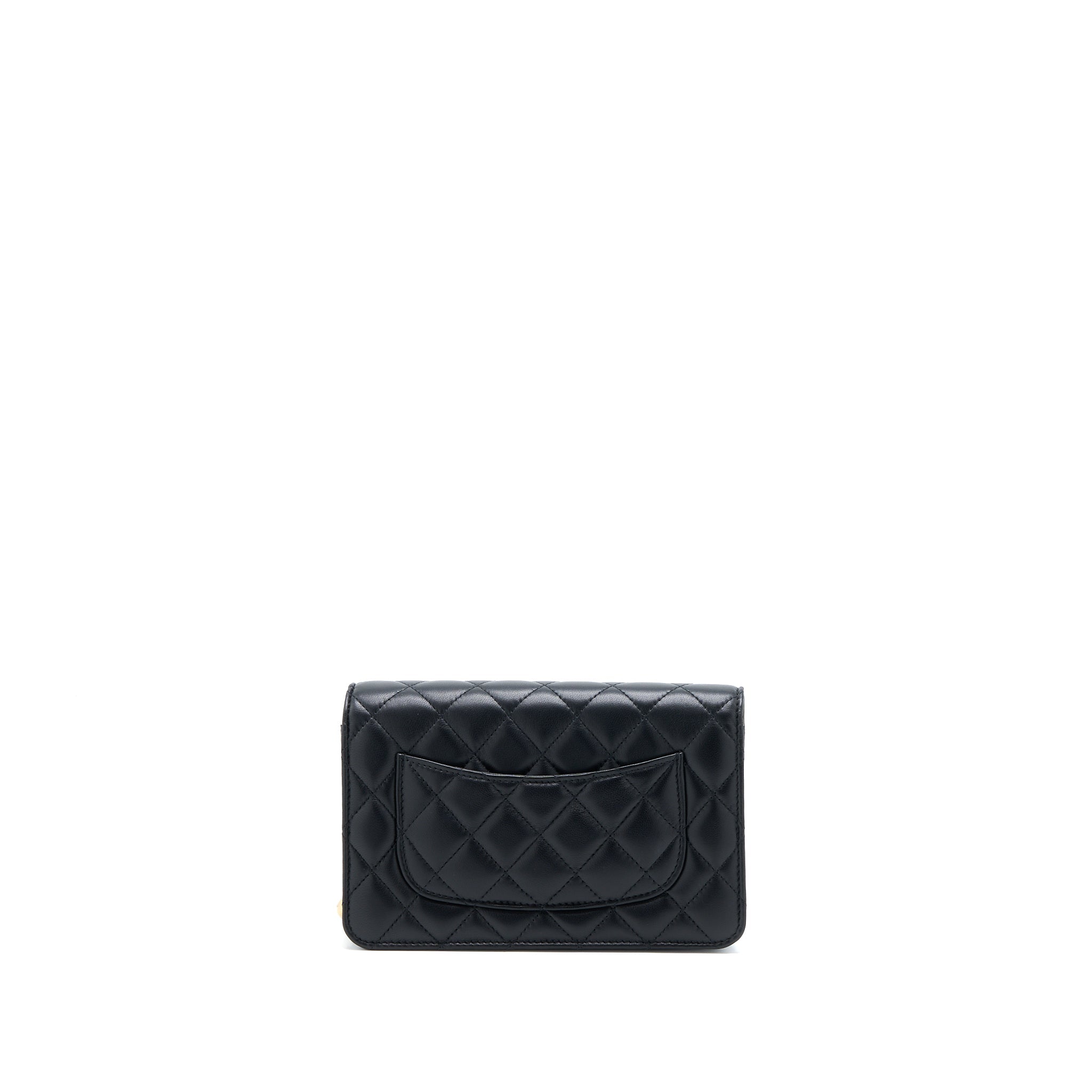 CHANEL PEARL CRUSH WALLET ON CHAIN LAMBSKIN BLACK GHW (MICROCHIP)